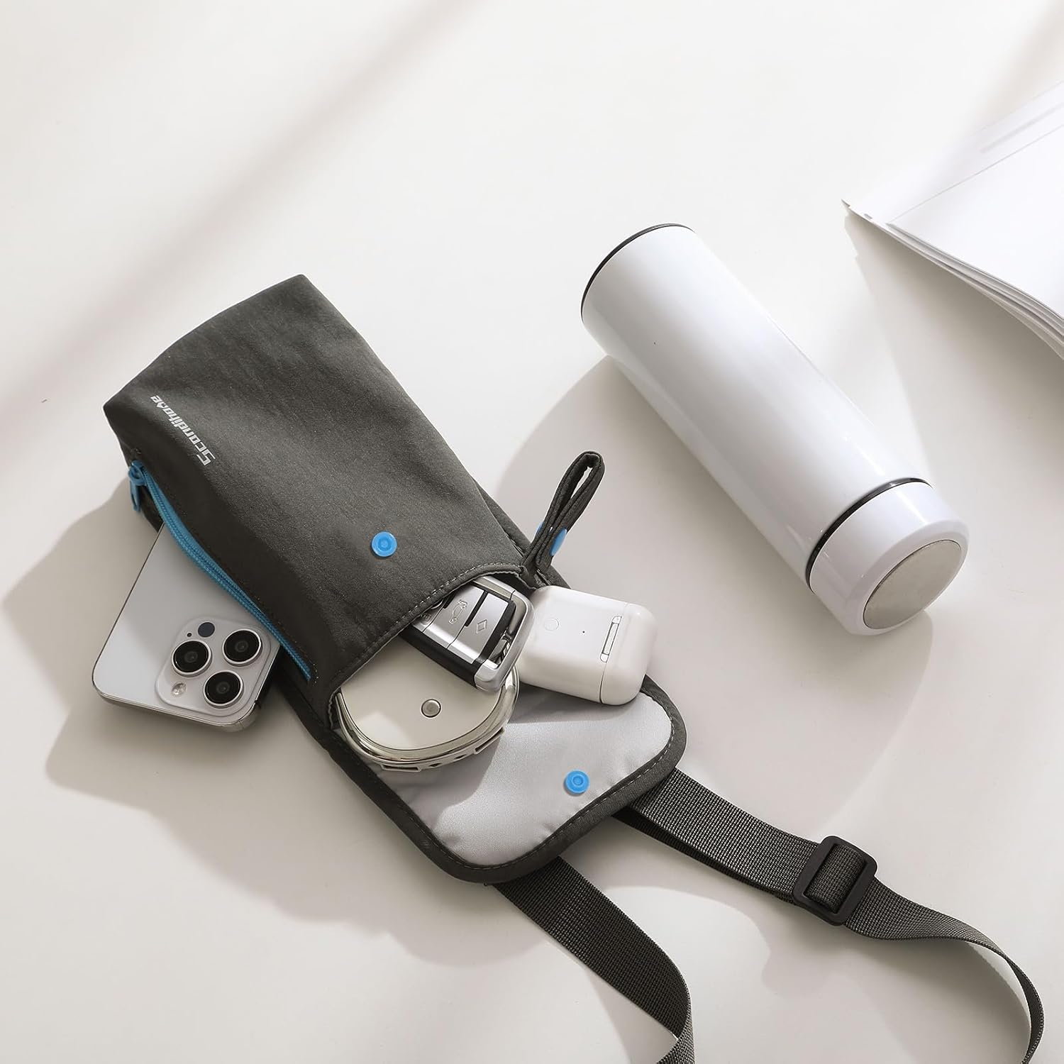 SEPWIK Water Bottle Carrier Bag with Phone Pocket 40Oz Water Bottle Holder Pouch with Adjustable Strap Water Bottle Sleeve for Walking Hiking Camping Gym Scandihome Series image number 3