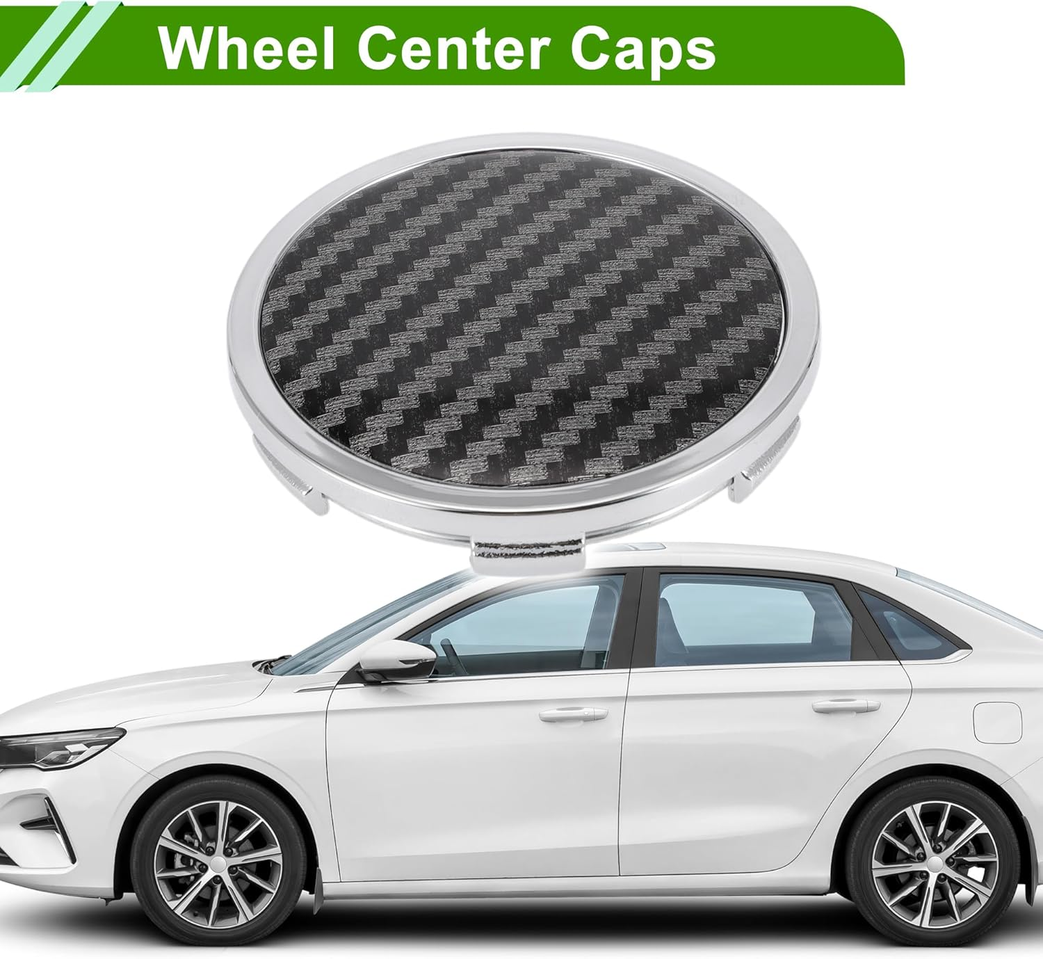 HOPESPANNER Universal Wheel Centre Caps Hub Caps Wheel Centre Caps Plastic 1 Piece for Ford Chevy with Black Carbon Fibre Pattern Sticker OD: 65 Mm/2.56 Inches Silver Tone image number 2