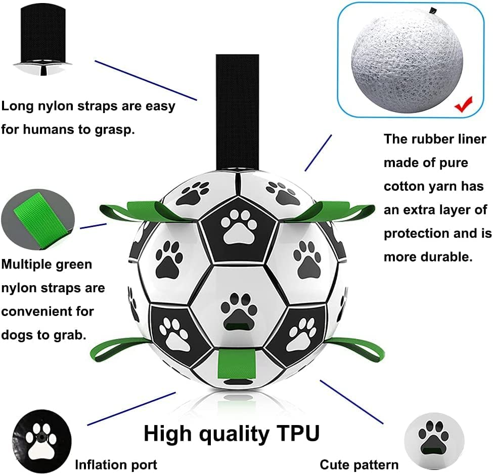 Dog Ropes Toys Soccer Ball with Grab Tabs, Interactive Dog Toys for Tug of War, Puppy Birthday Gifts, Dog Tug Toy, Dog Water Toy, Durable Dog Balls for Medium & Large Dogs (Medium) image number 2