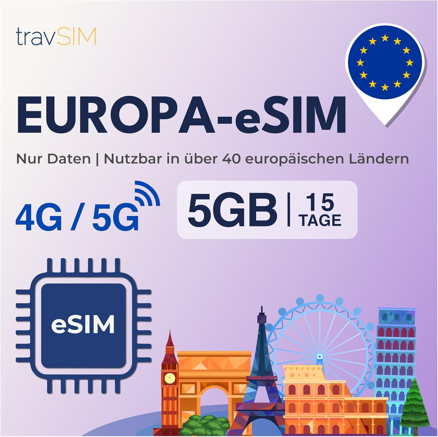 Travsim Esim Europe | 15 Days - 5GB | Esim Europe, Use in Germany, France, Spain, Italy, Netherlands, & More | Access to Google, Facebook, Whatsapp & More | No Roaming Costs image number 2