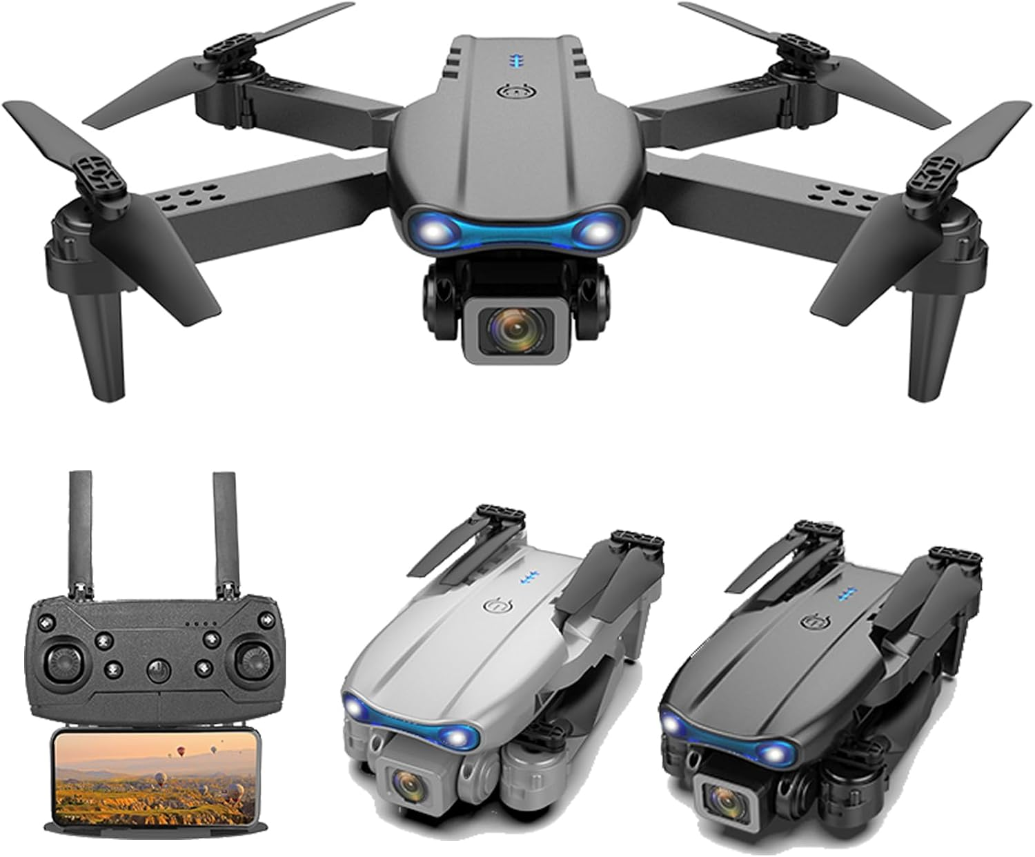 Bargainpop Foldable Mini Drone with Double HD Camera Dual Lens 2.4G Wifi FPV RC Quadcopter Gesture Control with Carry Case & 3 Batteries (Black)