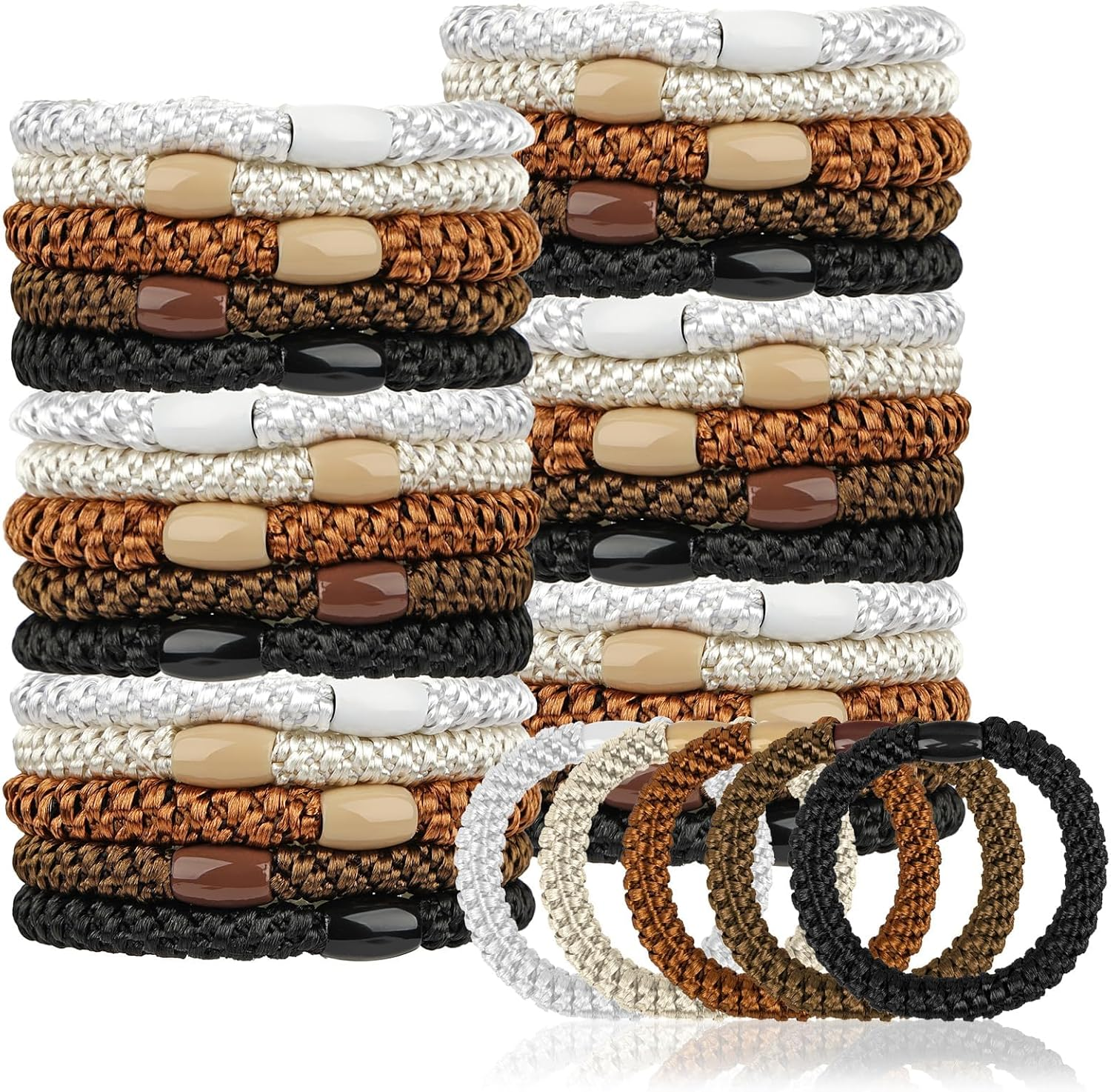 30 Pcs Hair Ties, Hair Bands, Ponytail Holders for Women Girls, No Damage No Crease Hair Elastics for Thick Hair, Long Braids, Ponytails and Other Hairstyles (Black/Brown/White/Beige/Coffee) image number 5