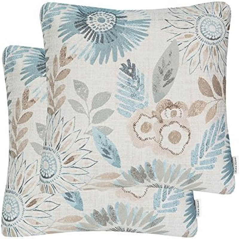Mika Home Pack of 2 Decorative Throw Pillows Cases Cushion Cover for Sofa Couch Bed,Sunflower Pattern,20X20 Inches,Blue Cream image number 4
