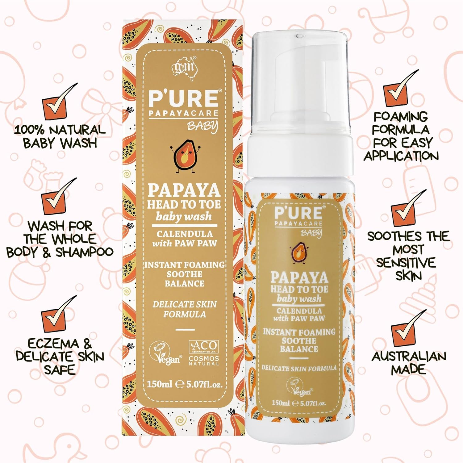 P'URE Papayacare Baby Head to Toe Wash 150 Ml