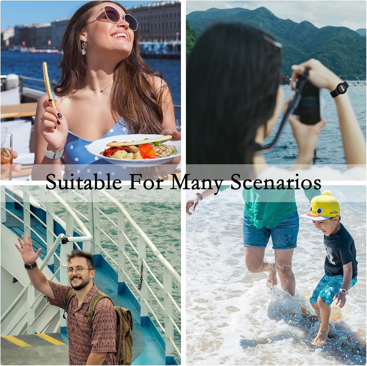 4 Pack Princess Cruise Medallion Holders for Kids and Adults, Silicone Wristbands for Carnival Ocean Medallion - 2 Sizes (S/M and M/L) in One Pack, Black and Dark Blue (M/L), Pink and White (S/M)