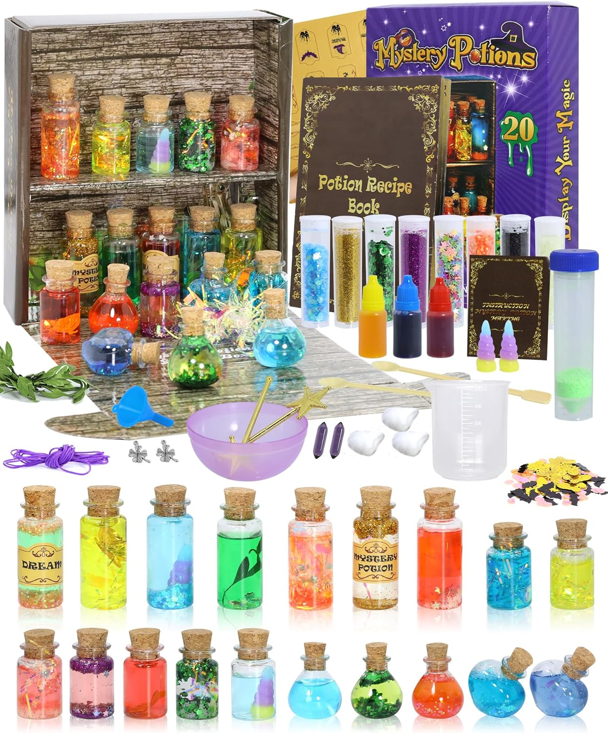 Magic Potions Kit for Kids &ndash; DIY Potion Making Set with 20+ Glow-In-The-Dark Bottles & Accessories, Fun Science Experiment Craft for Boys & Girls, Wizard Role Play for Ages 6+