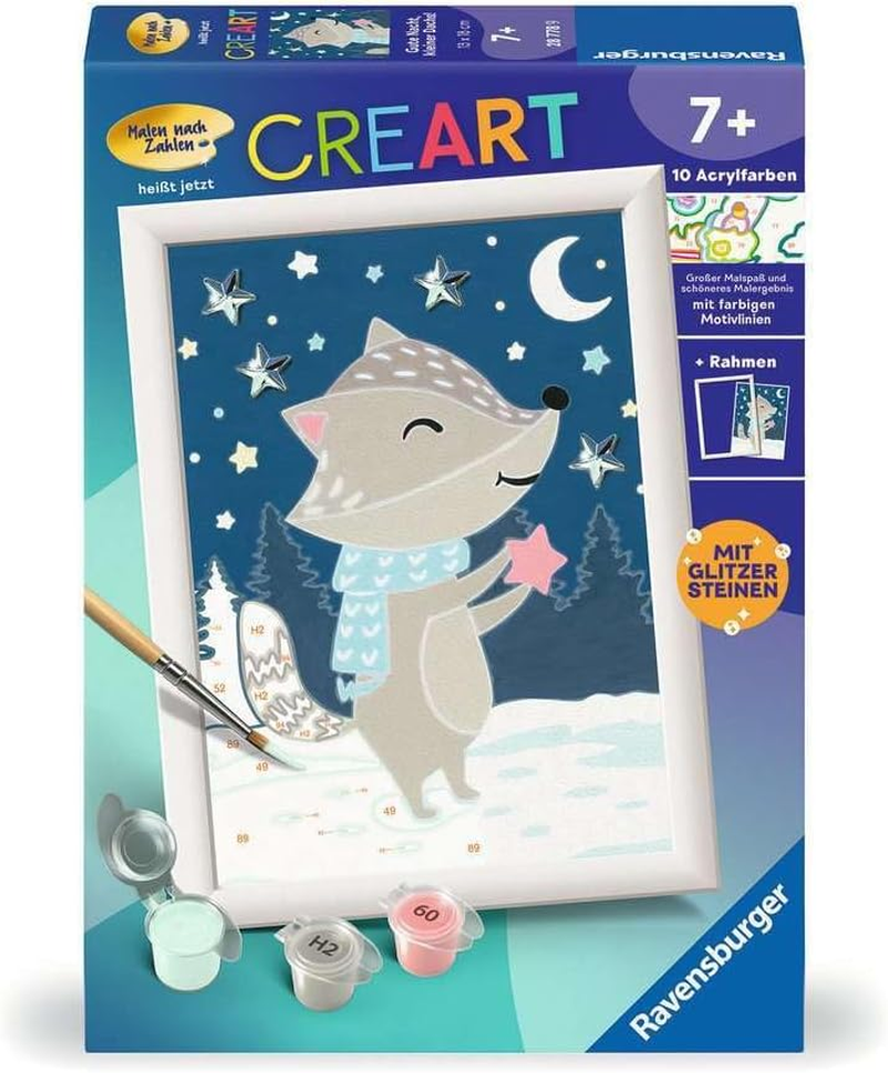 Ravensburger Malen Nach Zahlen 28778 - Gute Nacht, Kleiner Dachs! - Kinder Ab 7 Jahren: Mit Glitzersteinen Zum Verzieren!