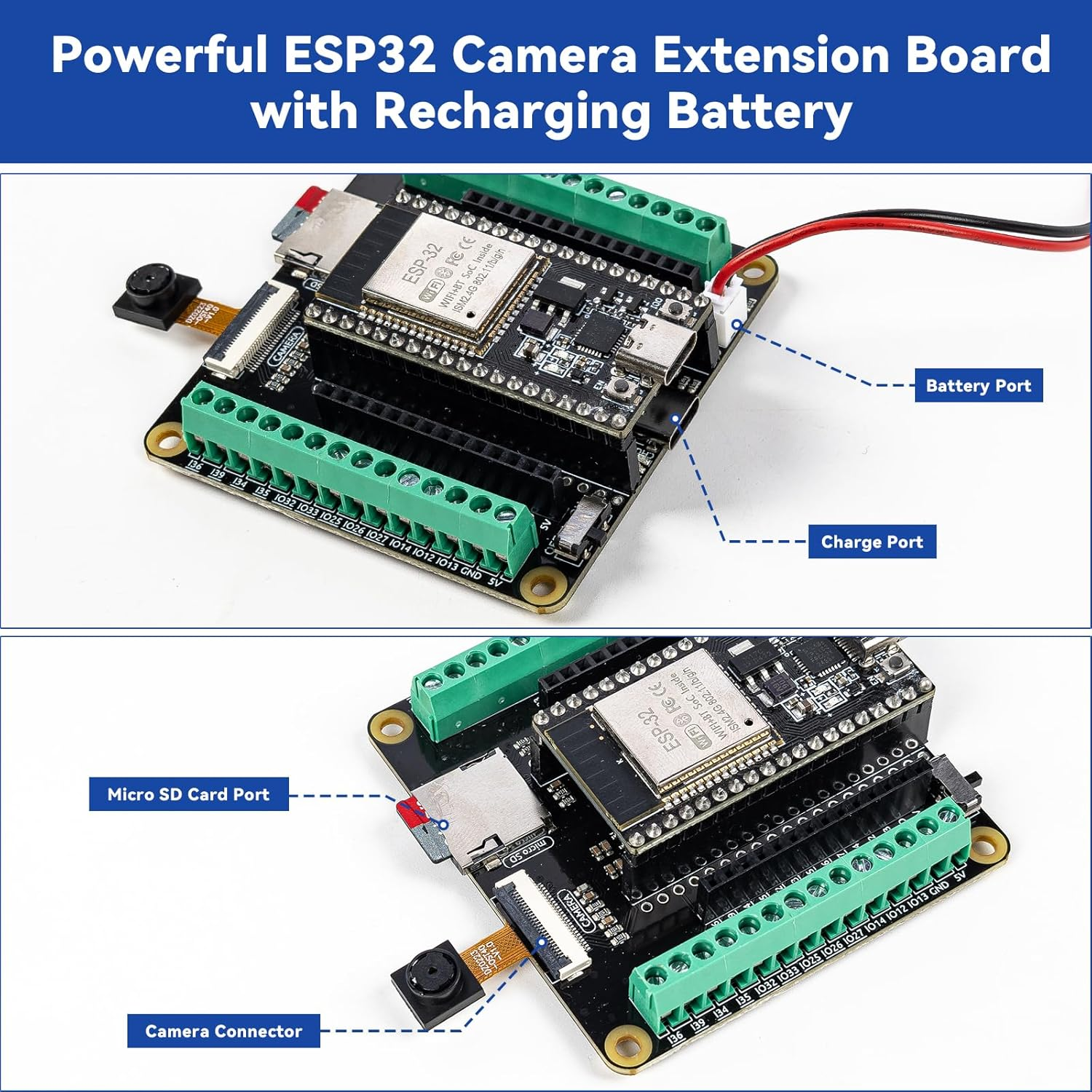 Sunfounder ESP32 Ultimate Starter Kit (Compatible with Arduino) ESP32CAM, Rohs Compliant, Python C Scratch, Video Courses, Iot for Beginners Engineers, ESP32-WROOM-32E Board & Battery Included
