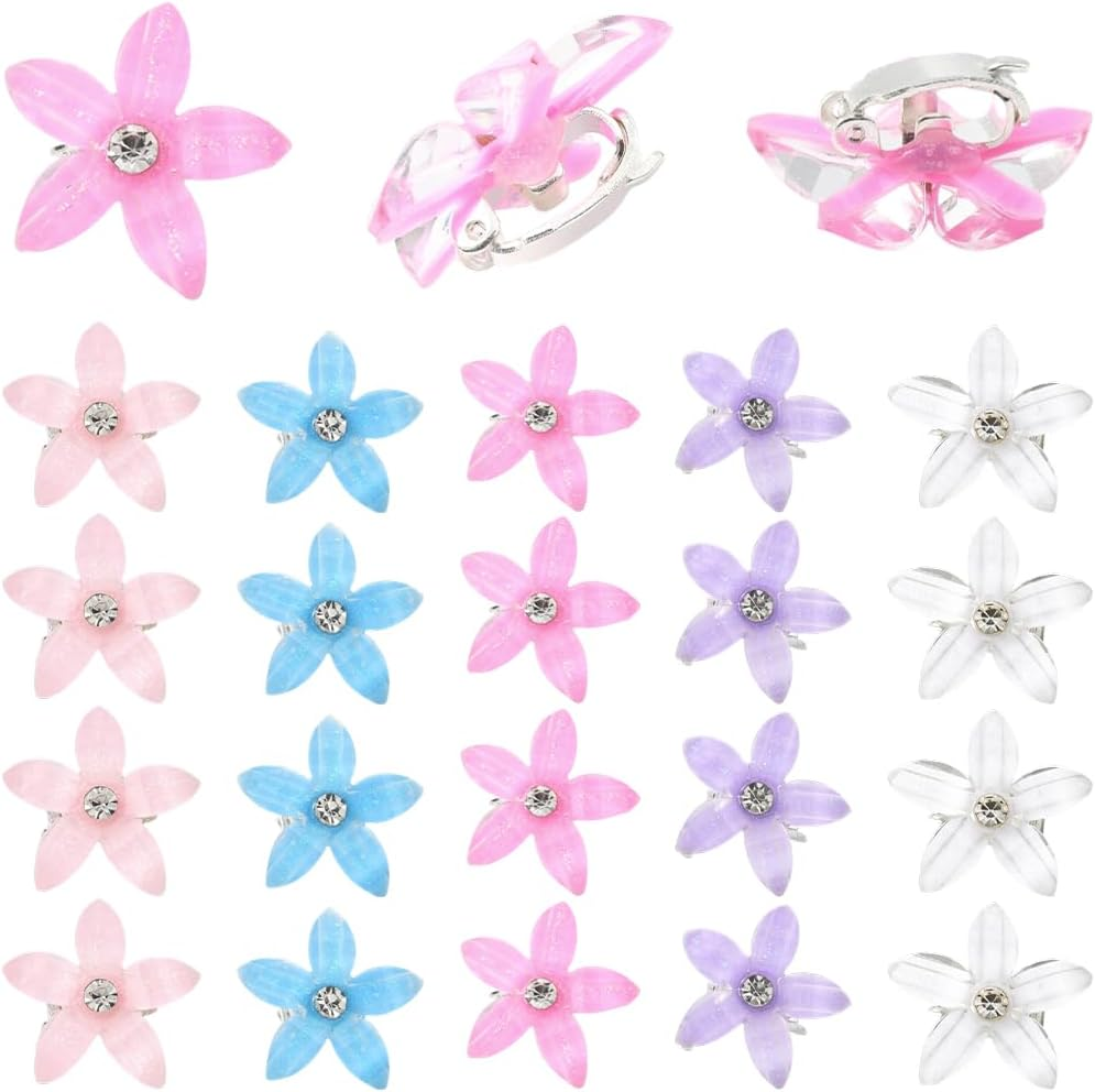 SUNNYCLUE 1 Box 30Pcs 5 Colors Flower Hair Clips Cute Hair Clips 5 Petal Flowers Hairpin with Rhinestone Resin Floral Barrettes Pins for Braid Accessories DIY Crafts Decoration Wedding Party Women image number 6