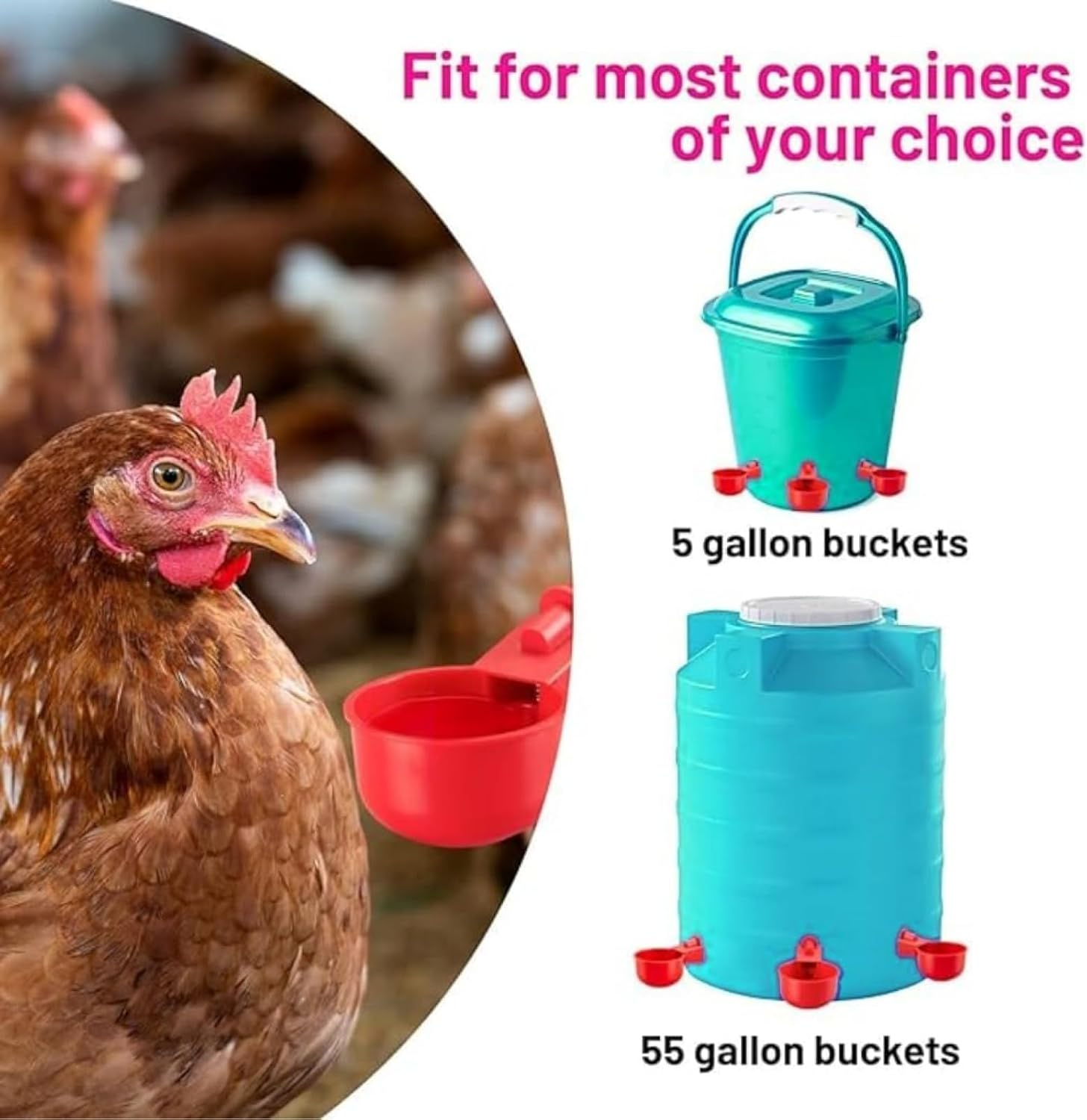 Automatic Chicken Waterer Cups 6 Pack DIY Poultry Drinker Kit for Chickens, Ducks, Turkeys Self-Filling Water Feeder with Drill Bit for Buckets, Barrels No Spill, Low Maintenance image number 5