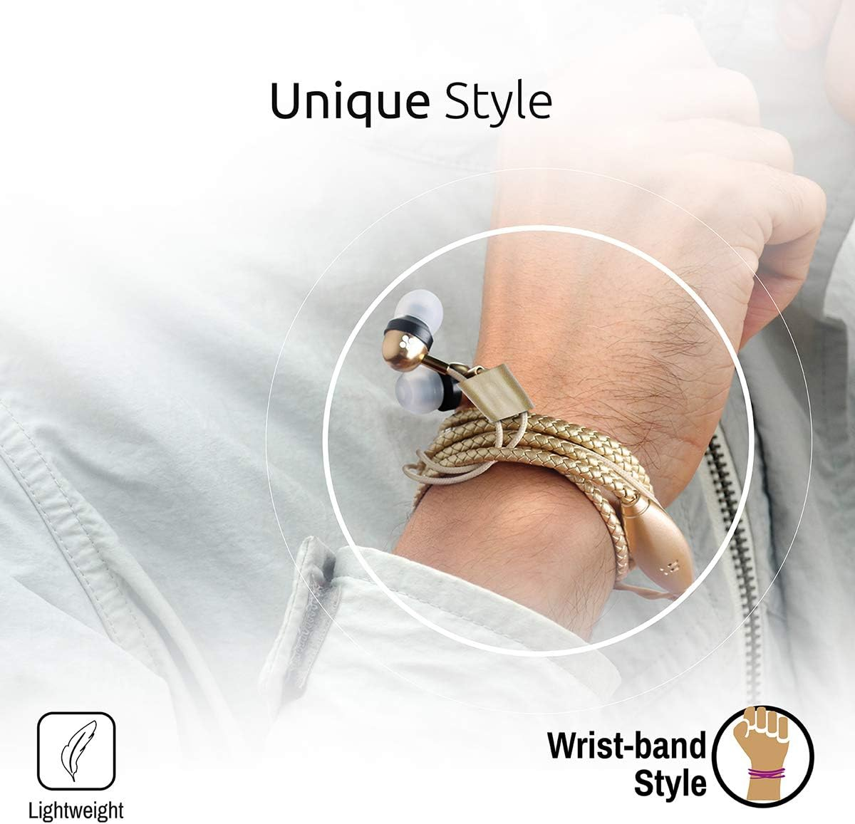 Promate Wearable Leather Bracelet Stereo Earbuds Cord Length 1.2M with Inline Microphone and Volume Controller Gold Vogue Gold - Red image number 5