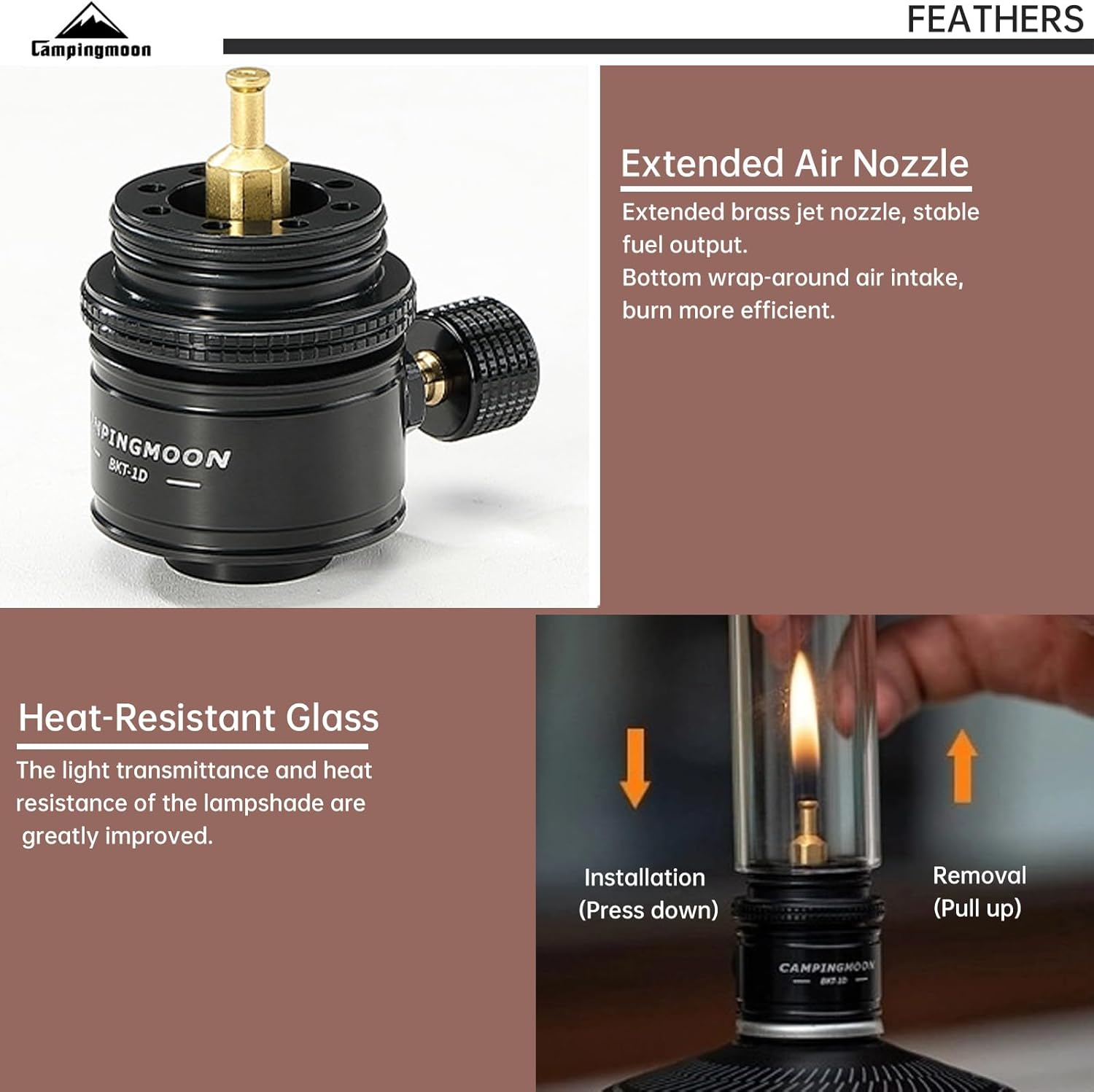 Campingmoon Camping Gas Lantern Gas Lamp Portable Outdoor Dreamlike Candle Black Camping Tent Lantern Glass Lantern image number 4