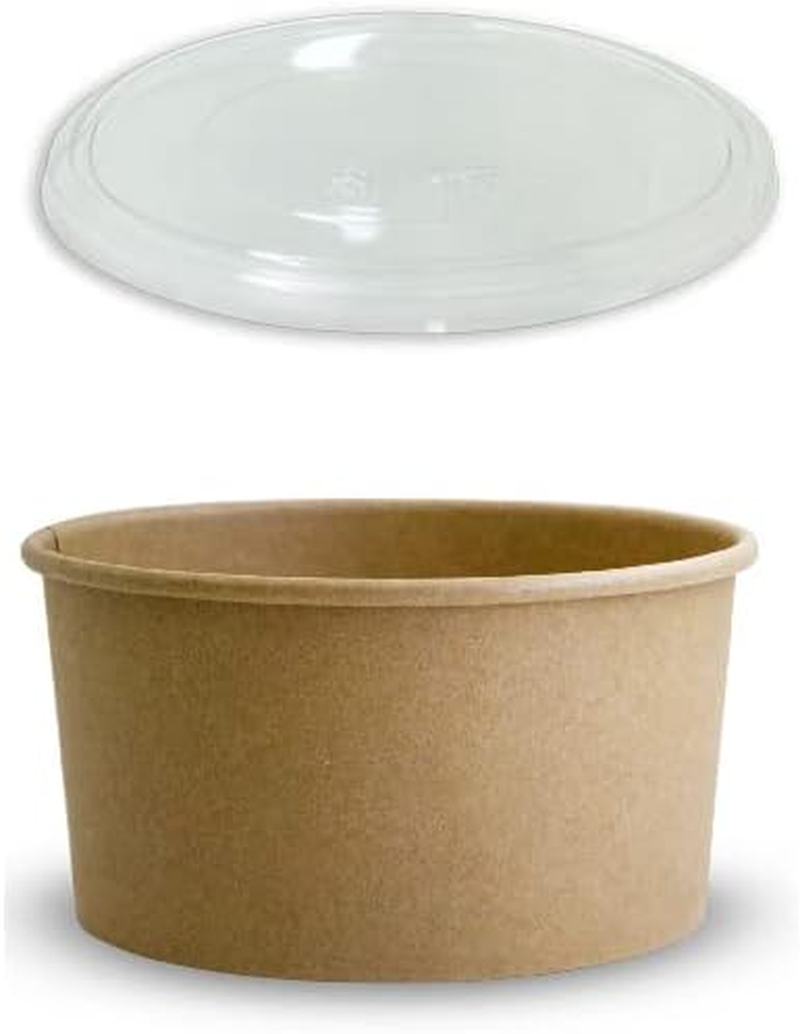 50 X Brown Kraft Paper Food Bowls and Lids 1000Ml 1000Ml Brown with Clear Lid