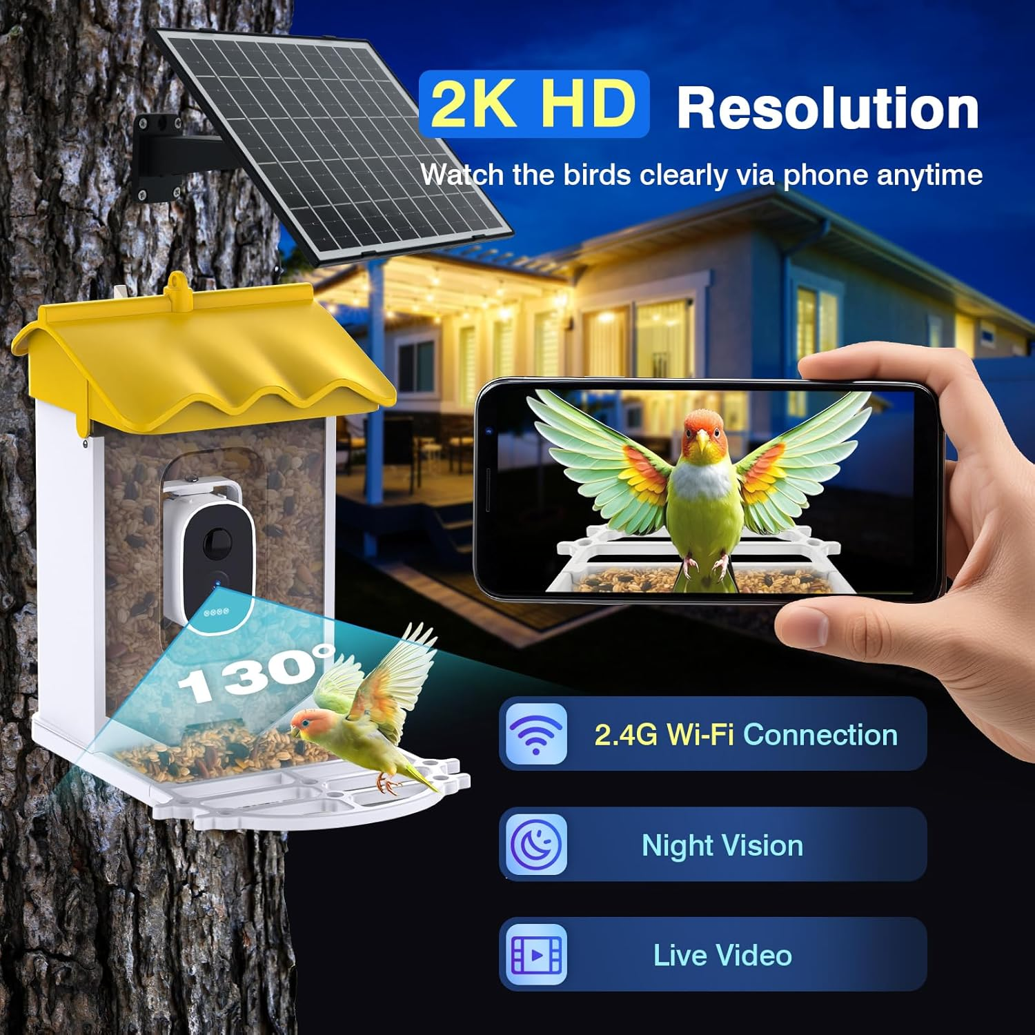 Advwin Smart Bird Feeder with Camera, AI Identify Species Bird Feeders for Outdoors, Solar Powered, 2K Live Video Auto Capture, Instant Notifications image number 5