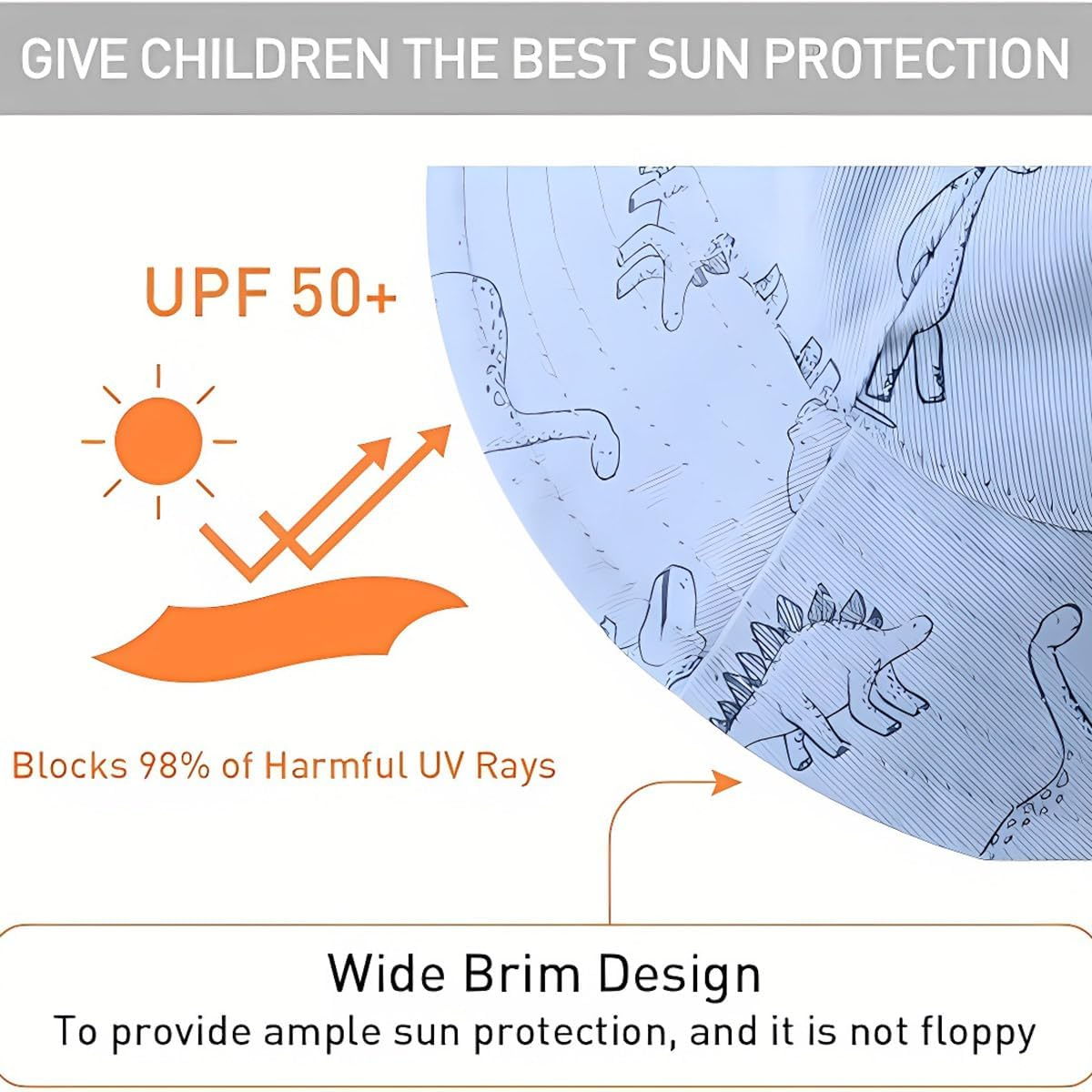 AIMALL Spring Summer Baby Sun Hat Cartoon Dinosaur Print, Wide Brim Sun Protection Fisherman Hat with Adjustable Chin Strap, Lightweight Breathable Cotton - Blue image number 5