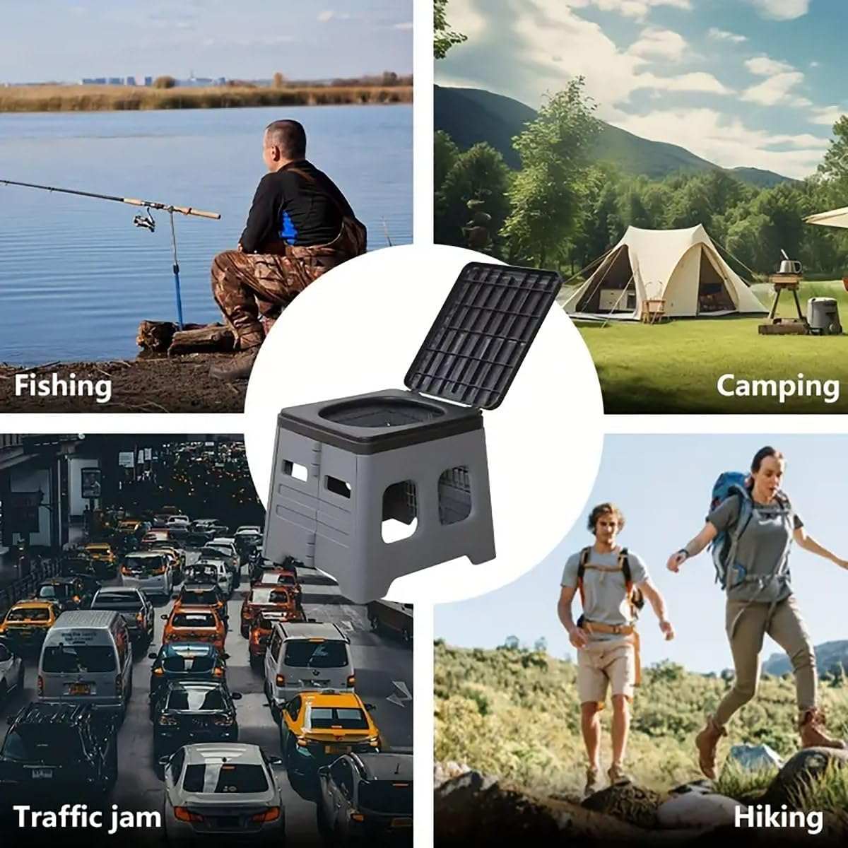 AIMALL Portable Folding Toilet Stool &ndash; 14.6 X 11.8 X 12 Inch Outdoor Travel Car Camping Toilet, Lightweight 1.3Kg PP Material with 300Lb Weight Capacity and Hygienic Lid image number 6