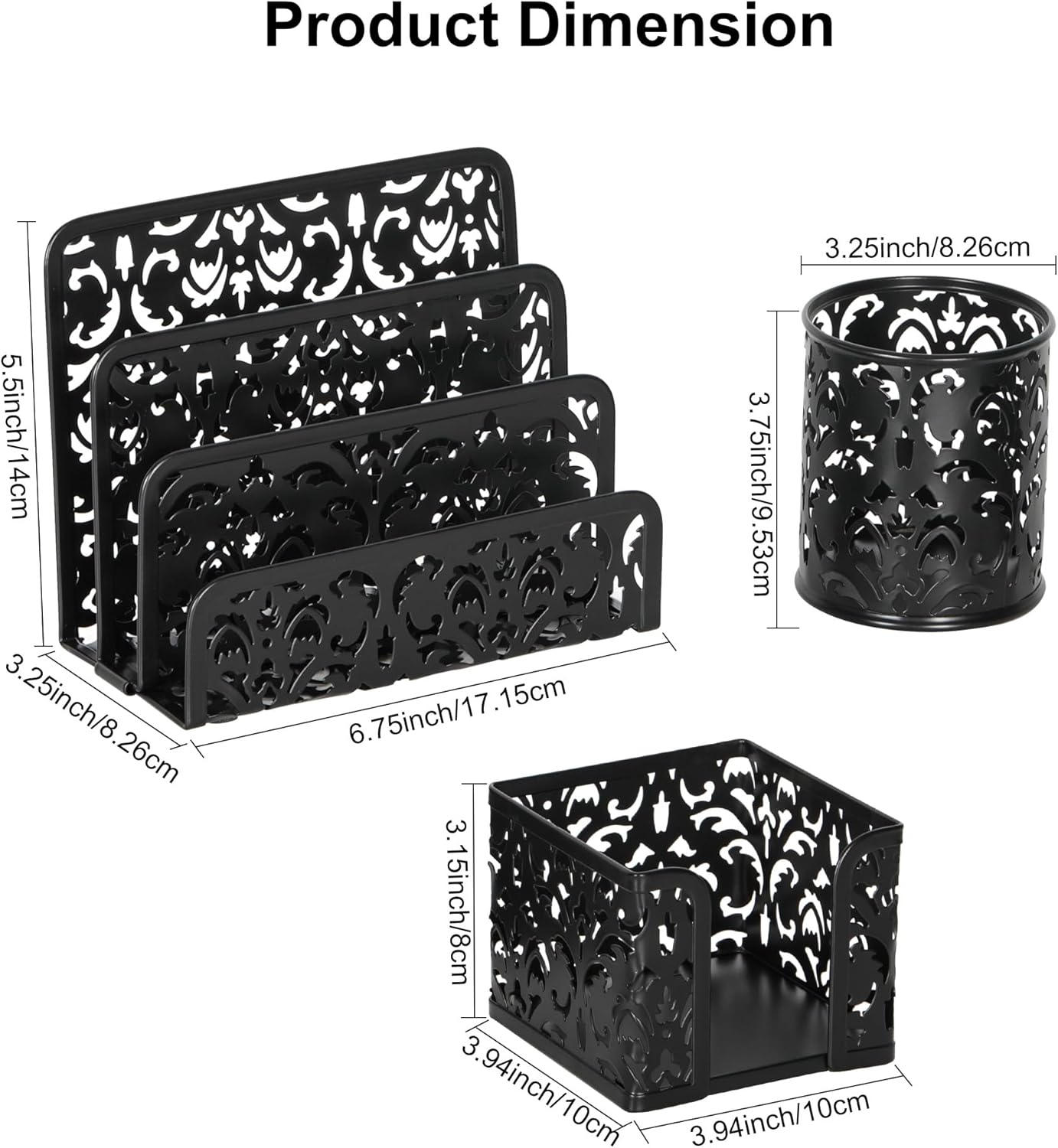 Easypag Desk Organizers and Accessories 3 Pieces Office Organizer Set - Pen Holder for Desk, Mail Sorter Countertop and Sticky Note Holder, Black - Gold image number 3