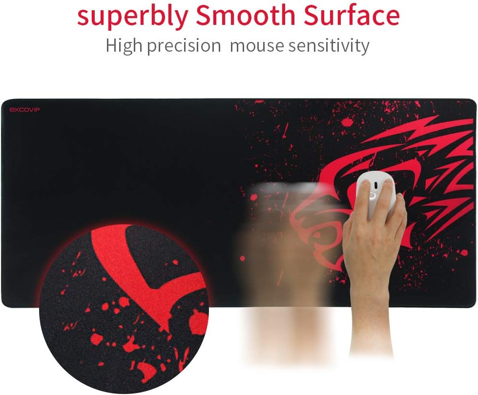 Exco Extended Gaming Mouse Pad, 90 X 40 Cm XXL Mousepad with Non-Slip Rubber Base and Stitched Edge,Smooth Surfaces Red Mouse Mat(Desk Pad) for Gaming and Working 14674