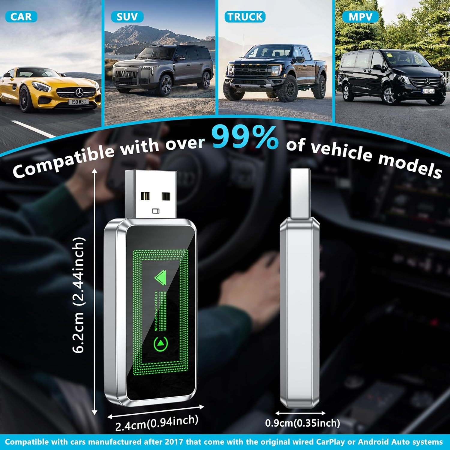 Arayuu Wireless Carplay Adapter Compatible with Iphone & Android, Auto Adapter,2 in 1 Carplay Box,Plug & Play,Convert Wired to Wireless,Mini USB Dongle for Iphone Ios 10+/ Cars 2017 +/ Android 10+ image number 1