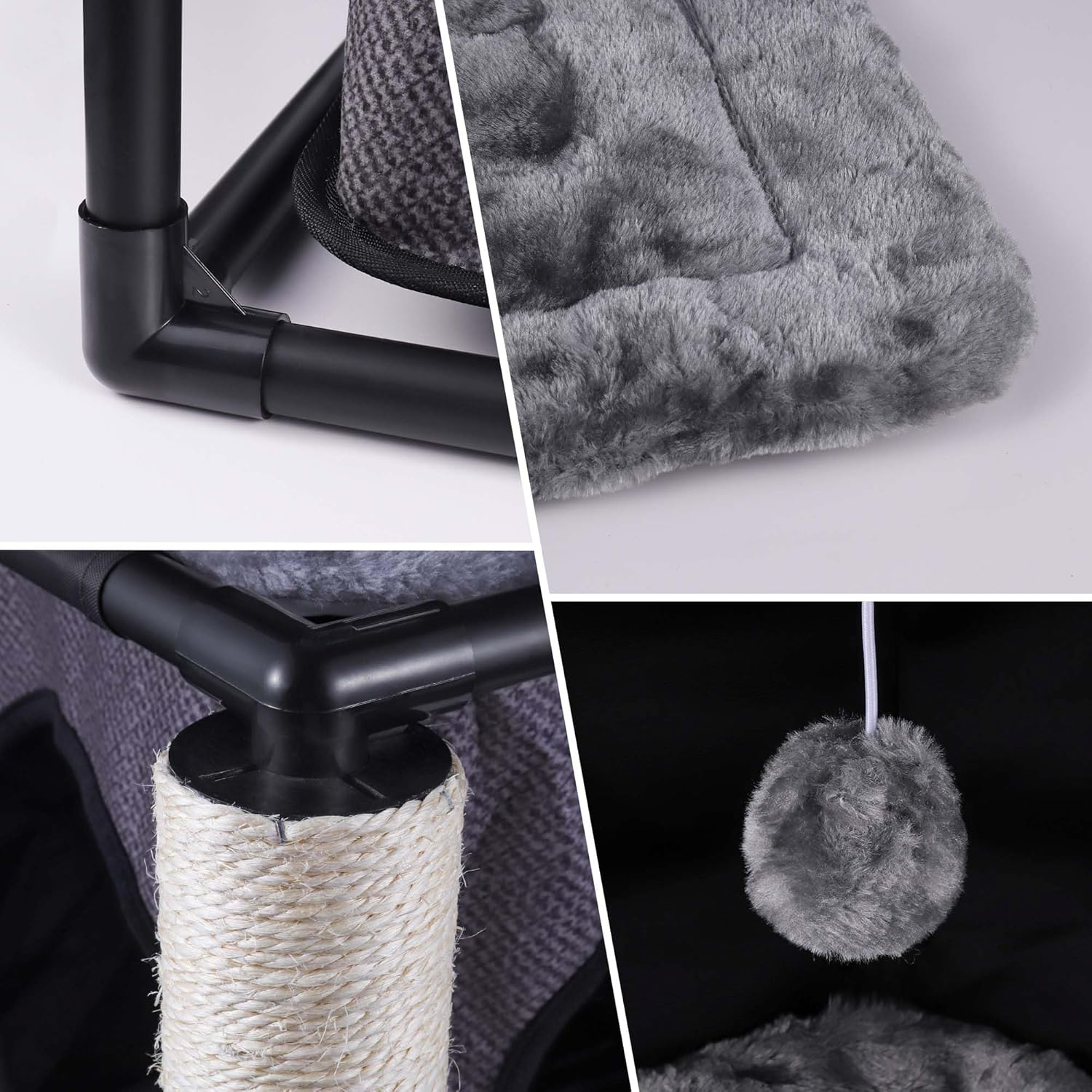 Goetland PVC Modern Cat Condo Cat House Cat Tree Small Cat Tower Bed Scratching Post Dangling Ball Hole for Kitty Indoors Cat Gray image number 3