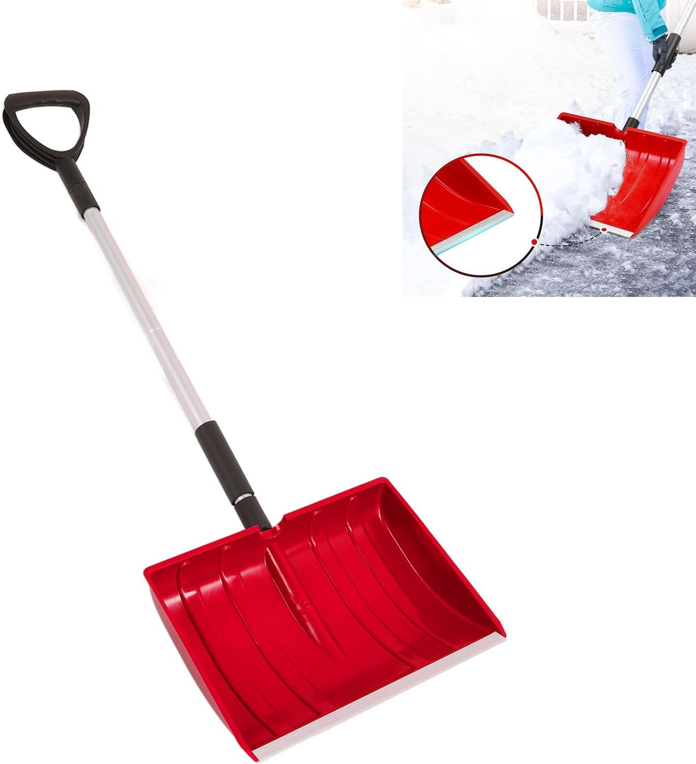 Snow Shovel, Collapsible Snow Removal Tool with Aluminum Handle, Portable Sand Mud Removal Shovel, Emergency Snow Shovel for Driveway, Car, Snowmobiles, Camping, Garden (Red)