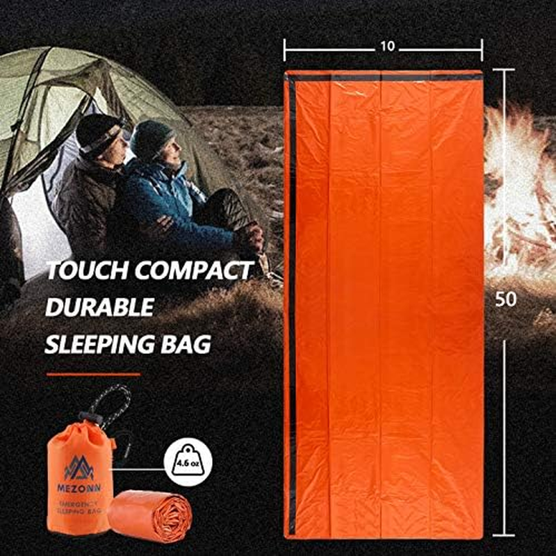 Mezonn PE Emergency Sleeping Bag Survival Bivy Sack- Use as Emergency Space Blanket, Lightweight Sleeping Bag, Survival Gear for Outdoor, Hiking, Camping - Includes Nylon Sack with Carabiner - Green Set image number 5
