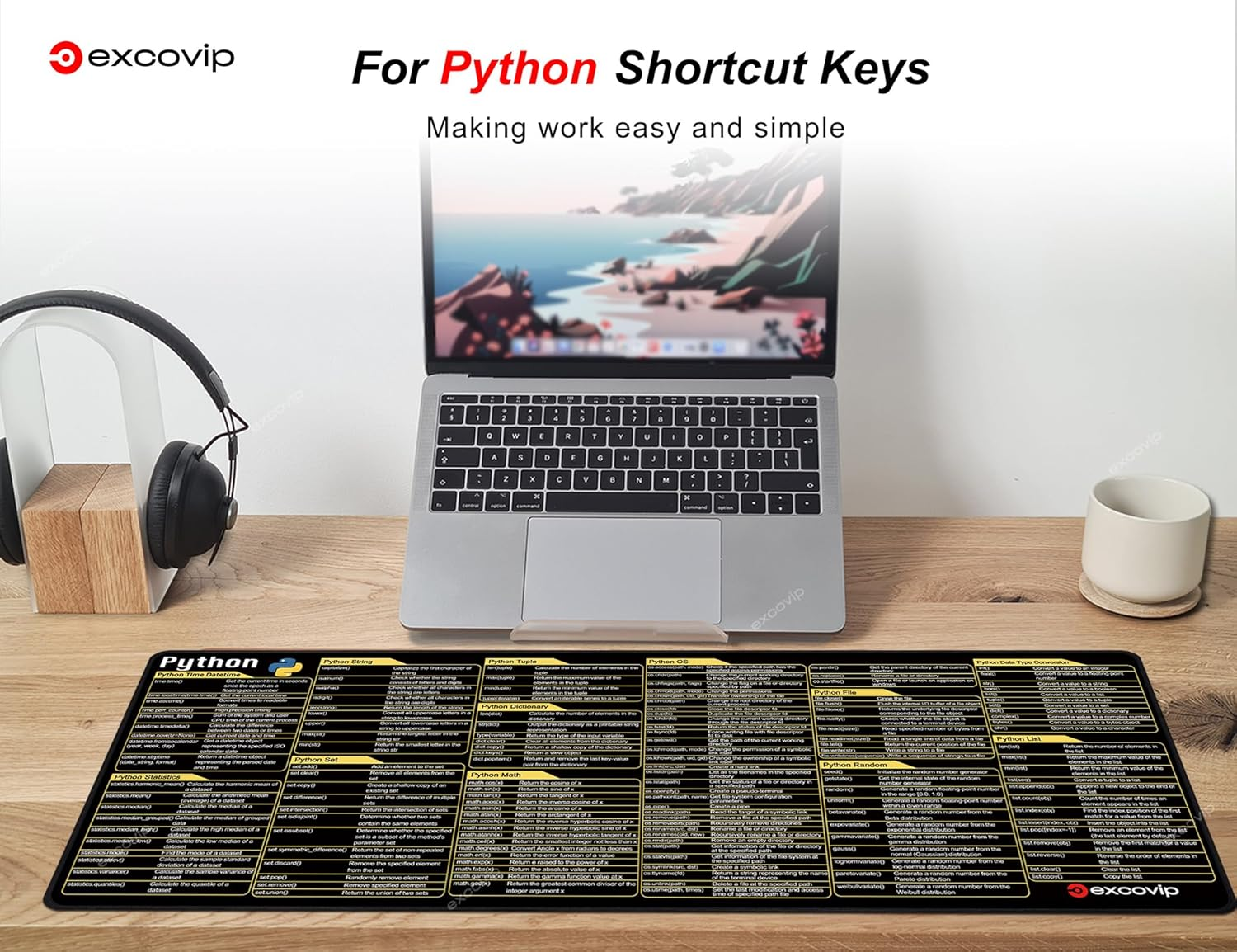Excovip Python Commands Shortcuts Mouse Pad -80X30X0.2 Cm Extended Large Cheat Sheet Mousepad PC Office Spreadsheet Keyboard Mouse Mat with Non-Slip Base0306 - Fot Java image number 5