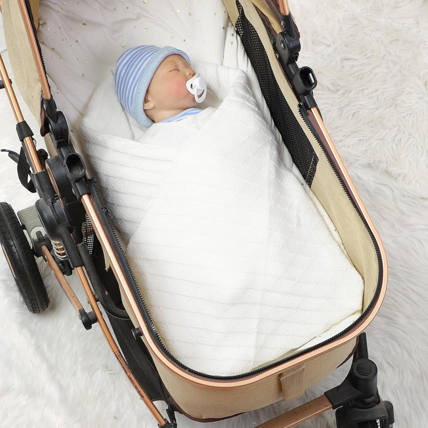 Wugugu Baby Receiving Blanket for Boys Girls Knit Neutral Swaddle Blankets Soft Lightweight Crib Stroller Blankets for Newborn Infant Toddlers White 30 X 40 Inch image number 4