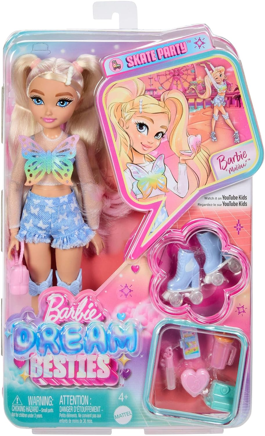 ​Barbie Dream Besties Doll and Accessories, Barbie &ldquo;Malibu&rdquo; Posable Roller Skating Fashion Doll with Blonde Hair, 9 Makeup Themed Pieces image number 4