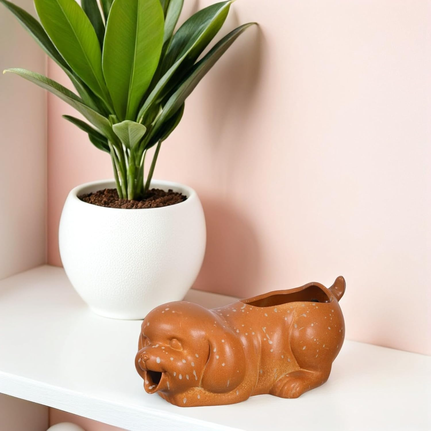 Yardenfun Ceramic Dog Water Fountain Spitter for Fish Tank Interactive Aquarium Decor with Plant-Friendly Jar Brown Puppy Statue Enhancing Air Quality and Aquatic Ecosystem for Indoor And