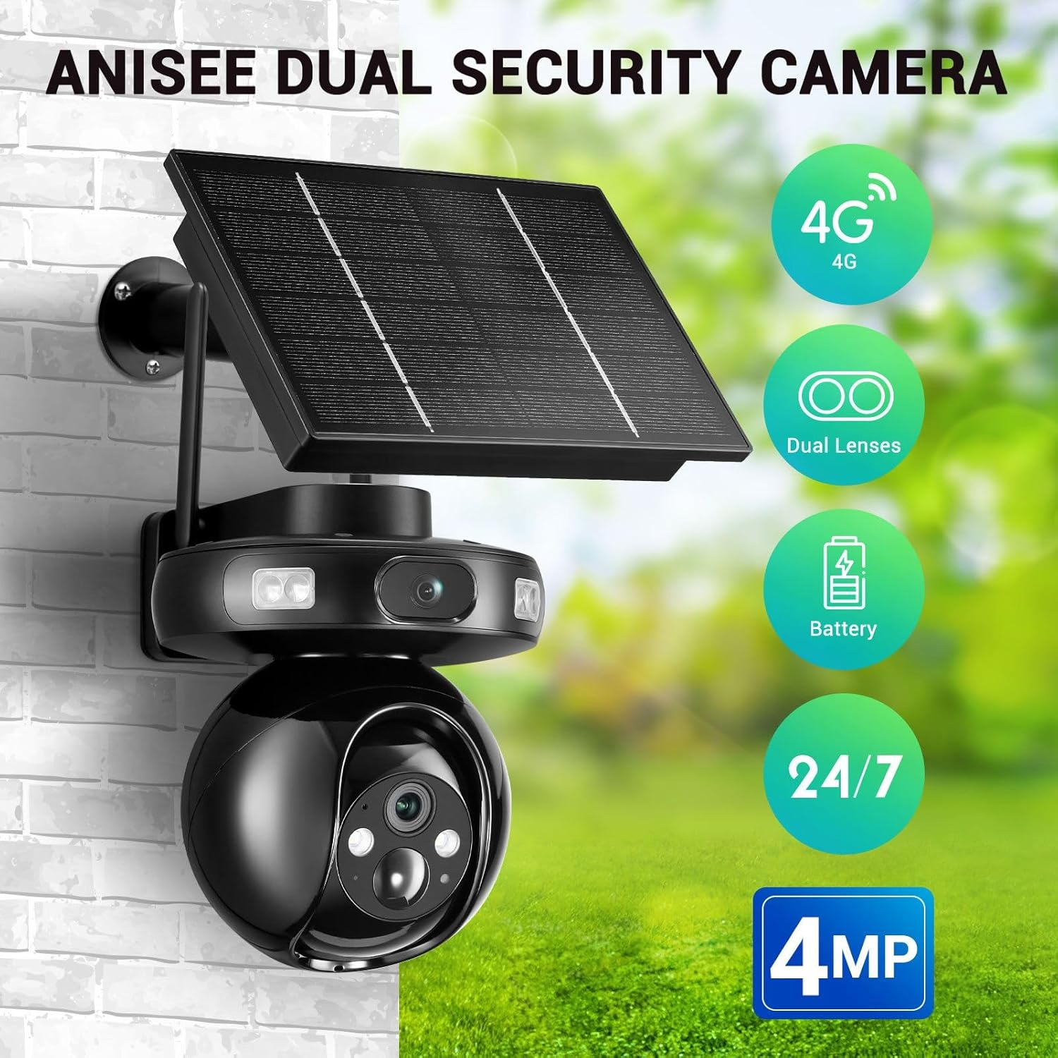 4G Home Security Camera Solar Powered Wireless CCTV Outdoor House Surveillance LTE Cellular Spy System with Dual Lens 4MP PTZ Motion Sensor Batteries image number 4