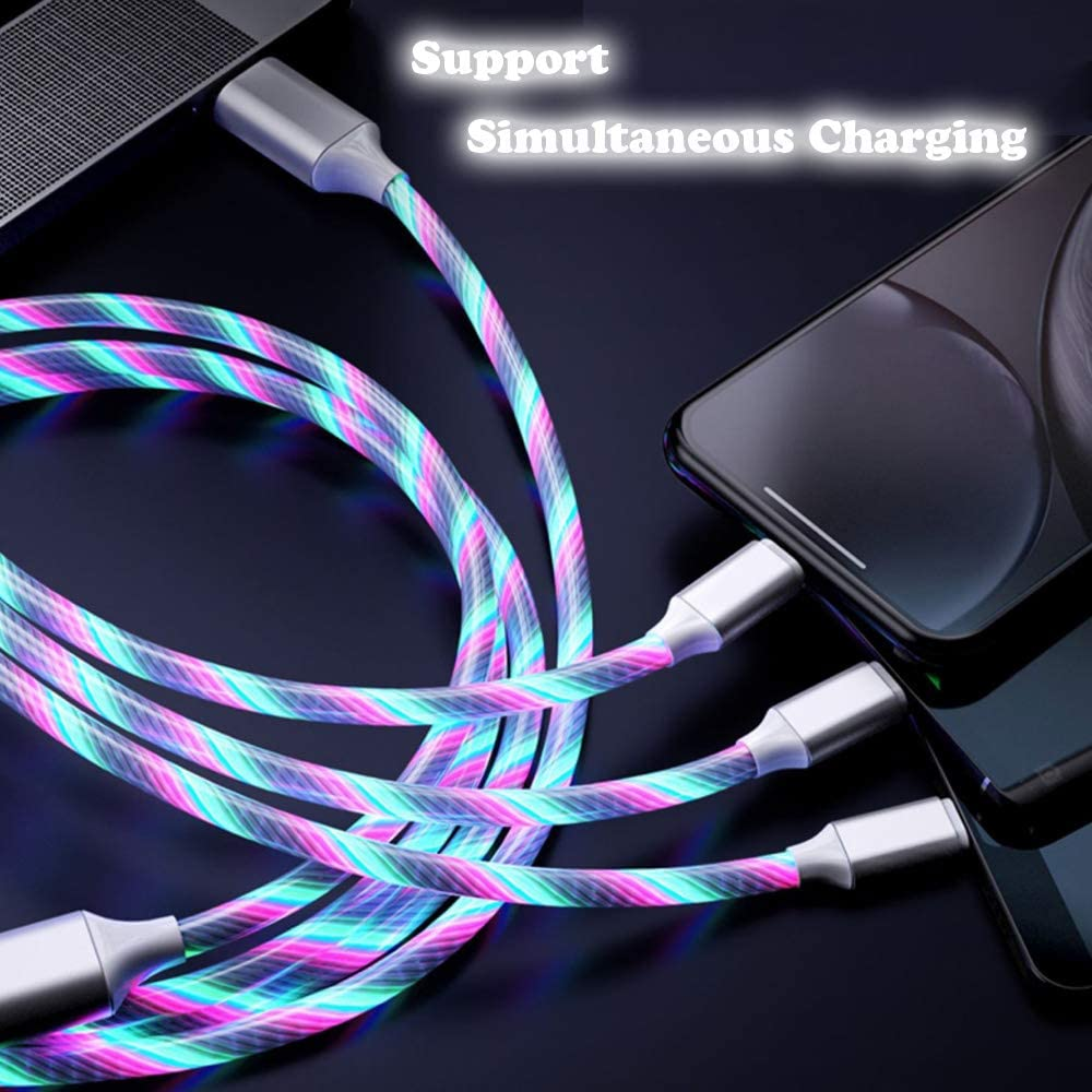 NDBOX 3-In-1 Glowing Charger Cable Compatible with or Replacement for Micro-Usb, Type-C, Phone Chargers - 100Cm Length (Multicolor) image number 5