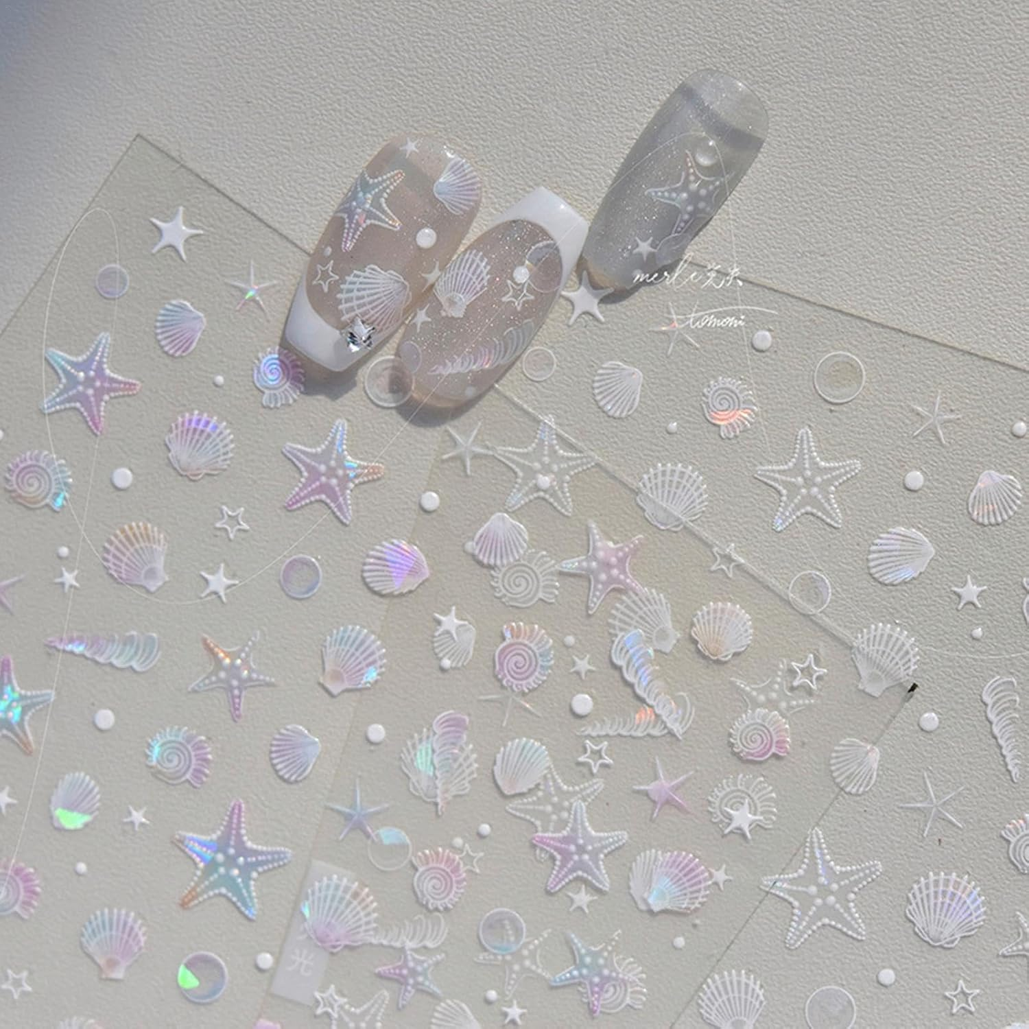 Summer Nail Decals - Summer Shells Glitter Nail Stickers Decor - High-Resolution Printing Decorations For, Dating, Daily Life, Work, and School