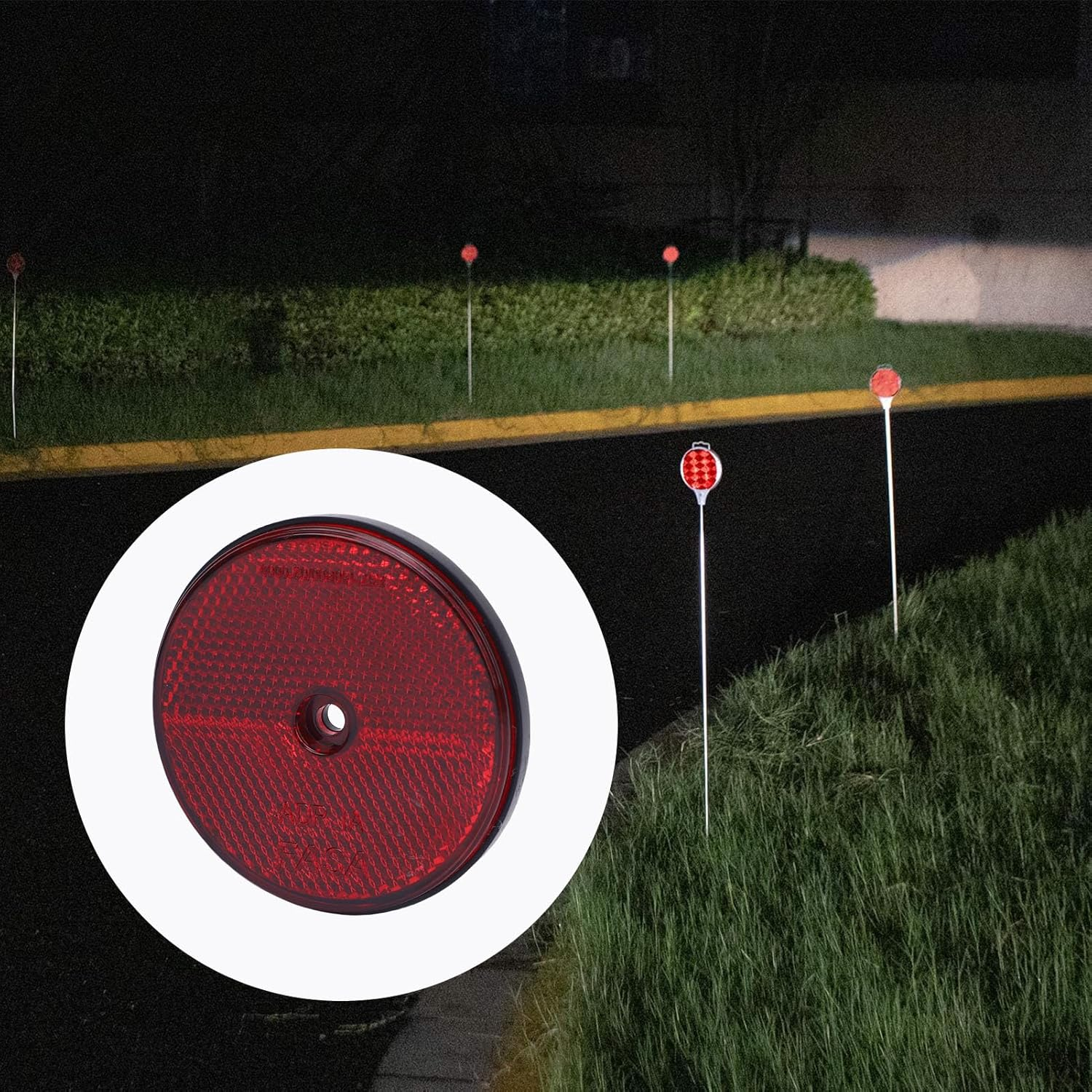 4Pcs round Reflector, Trailers Safety Reflector with Center Mounting Hole, for Driveway Fence, Automobiles, Mailboxes, Boats, 72Mm Dia (Red)