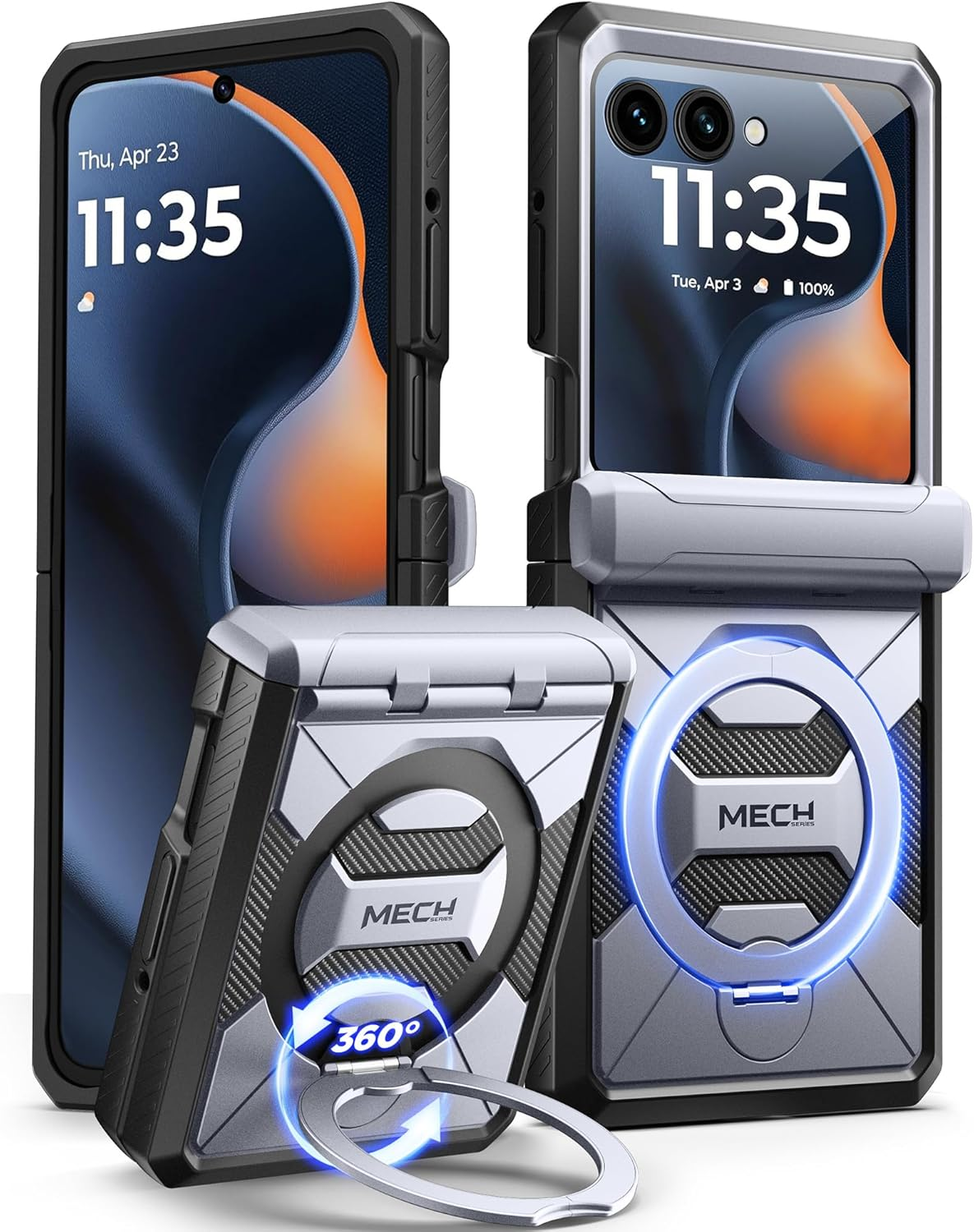 TONGATE for Motorola Razr 2025 Case/Razr 2024 Case with Privacy Screen Protector, [360&deg; Spin Magnetic Stand] [Compatible with Magsafe] [Hinge Protection] Full-Body Military Drop Phone Cover, Black