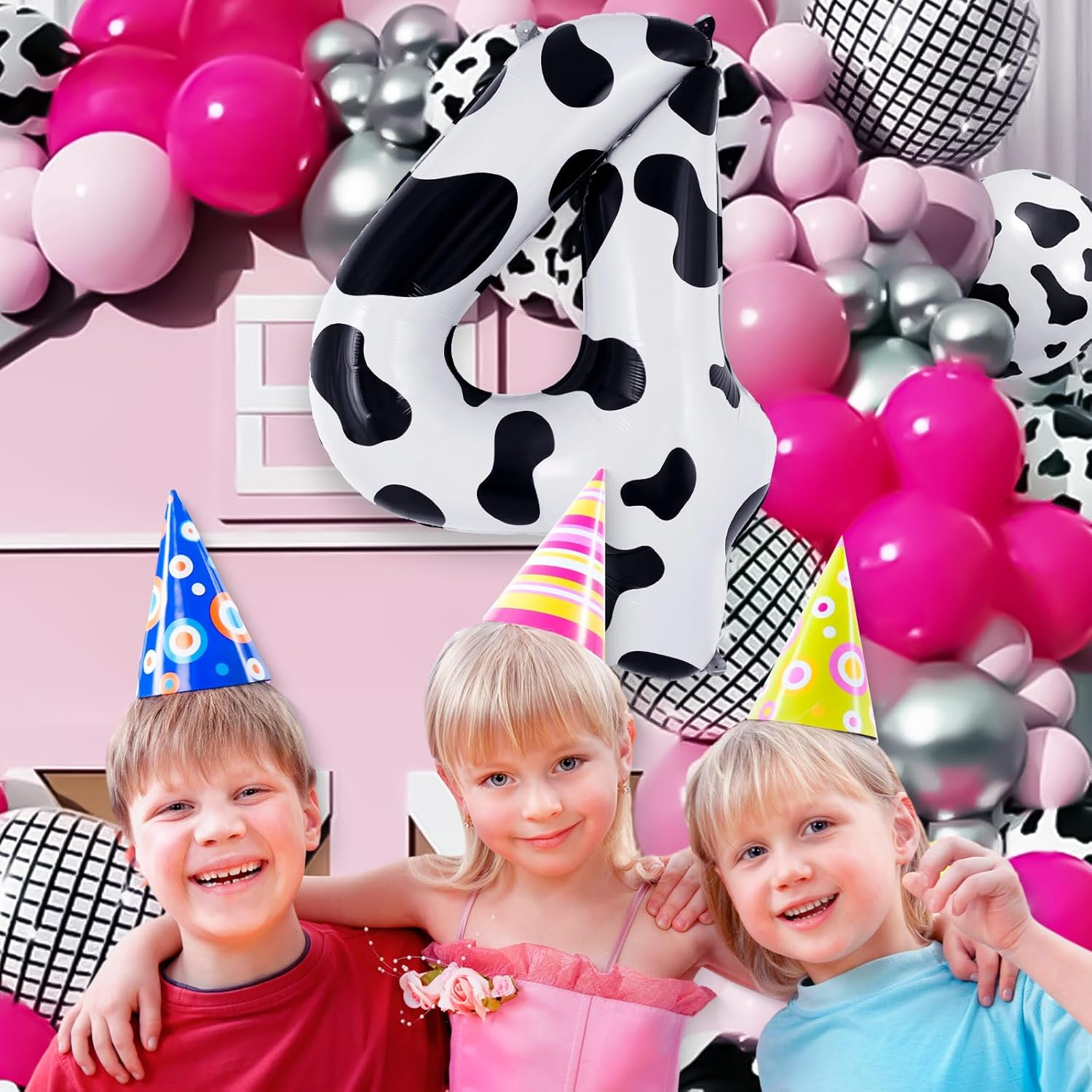 Cow Print Number 4 Balloon, Large 40 Inch Cow Number Birthday Balloons, Foil Mylar Number 4 Balloons for 4 Year Old Birthday Party Decorations Supplies Animal Farm Cowboy Cowgirl Themed Party image number 4