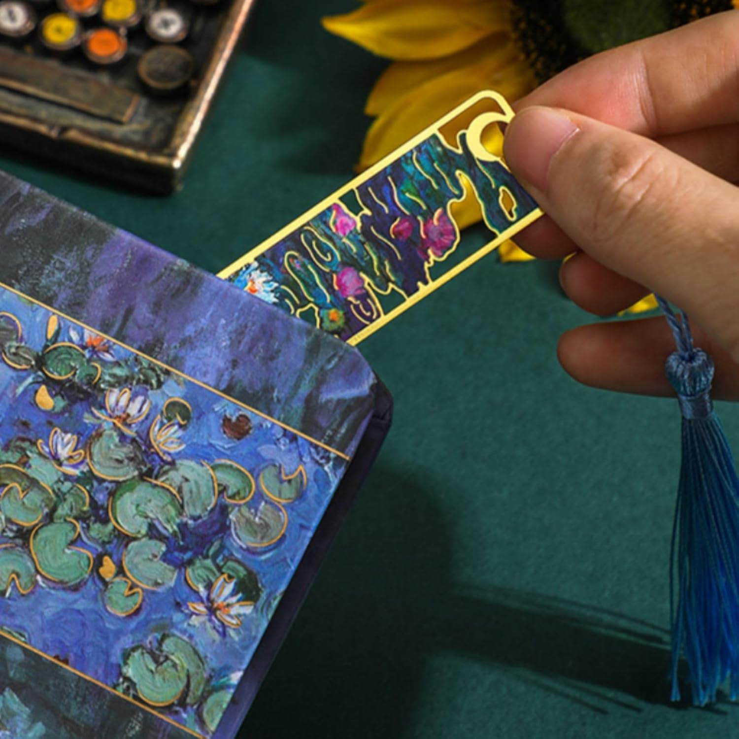 MAIHUO 4 Pcs Metal Bookmarks with Tassels,Bookmark for Women,Monet Van Gogh Oil Painting Theme Book Mark image number 1