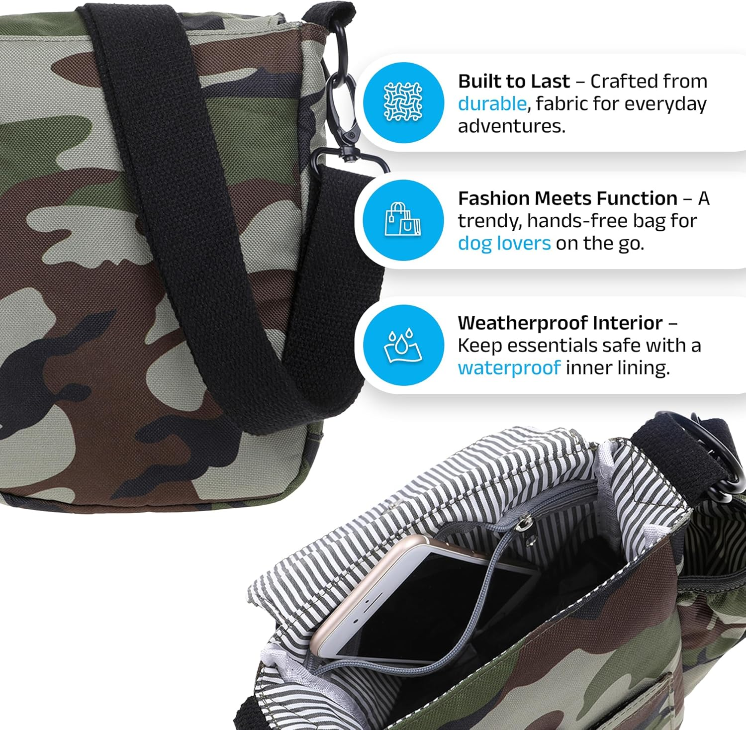 Large Shoulder Bag with Waterproof Lining, Waterbottle/Tennis Ball Holder, and Waste Bag Holder (CAMO)(SB07) image number 2