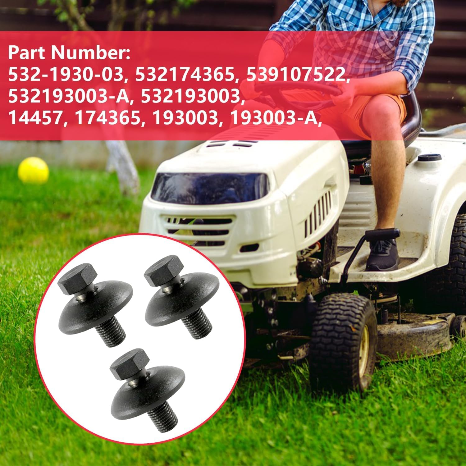 3PCS Compatible with Hus-Qvarna A-YP Crafts-Man Lawn Mower 532-1930-03 14457 193003 174365 539107522 532174365 532193003-A,Blade Bolt & Washer 1-1/4" X 7/16"-20,Lawnmower Blades Hold Bolts,Black image number 2