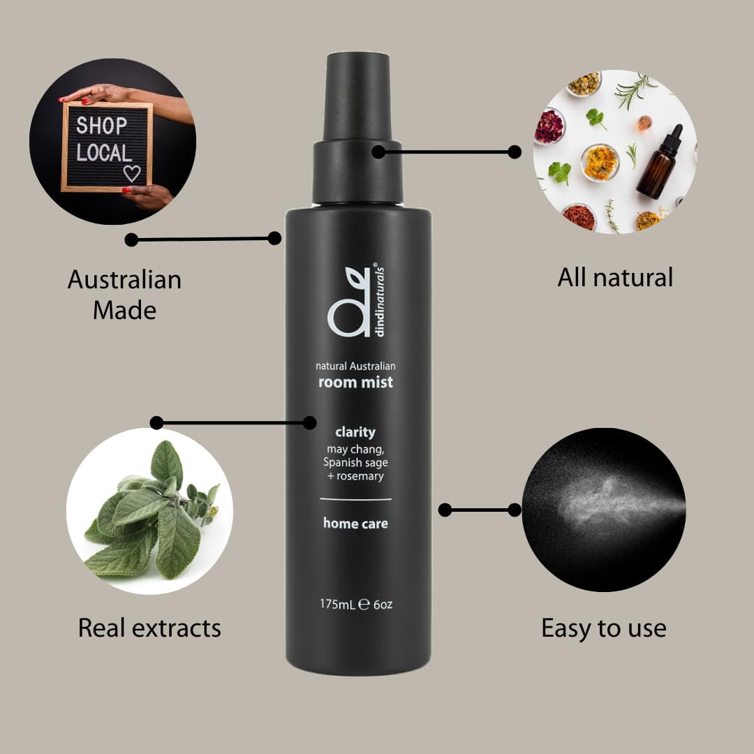 Clarity Room Mist Spray | Deluxe Natural Room Spray | Australian-Made with Essential Oils | Vegan-Friendly Air Freshener for Home or Car |Great Gift| Refreshing | Mood-Enhancing |Dindi Naturals