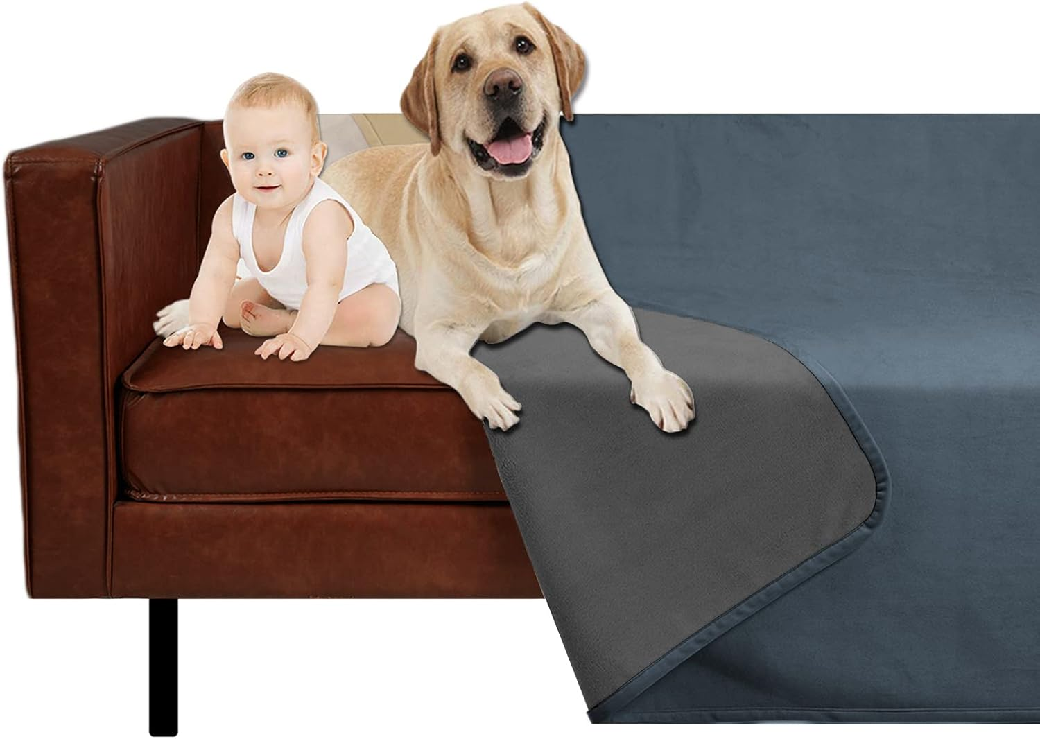 Ameritex Pet Bed Blanket Reversible 100% Waterproof Velvet Super Soft for Sofa and Bed (40X60 Inches, Light Grey+Grey)