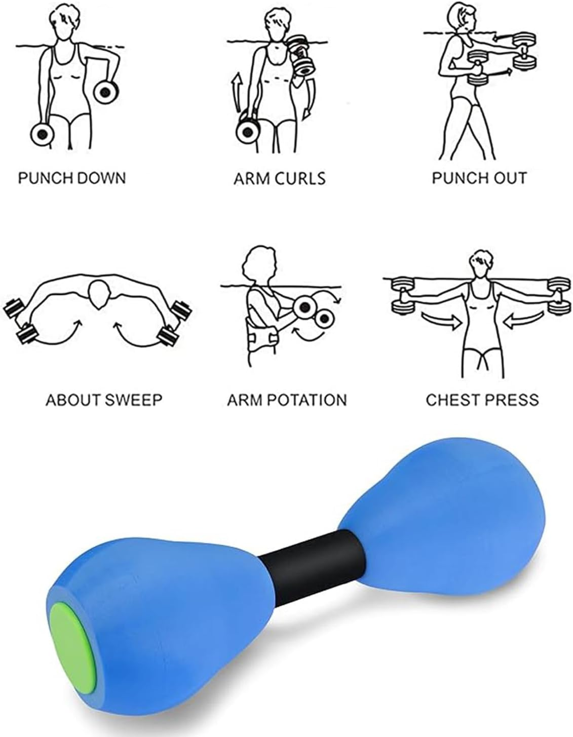 Tjhypente 2 Pcs Water Sports Dumbbells, Aquatic Exercise Dumbbells, EVA Foam Water Aerobics, Barbells for Swimming Pool Fitness, Water Aerobics, Resistance Training, Weight Loss and Shaping image number 3