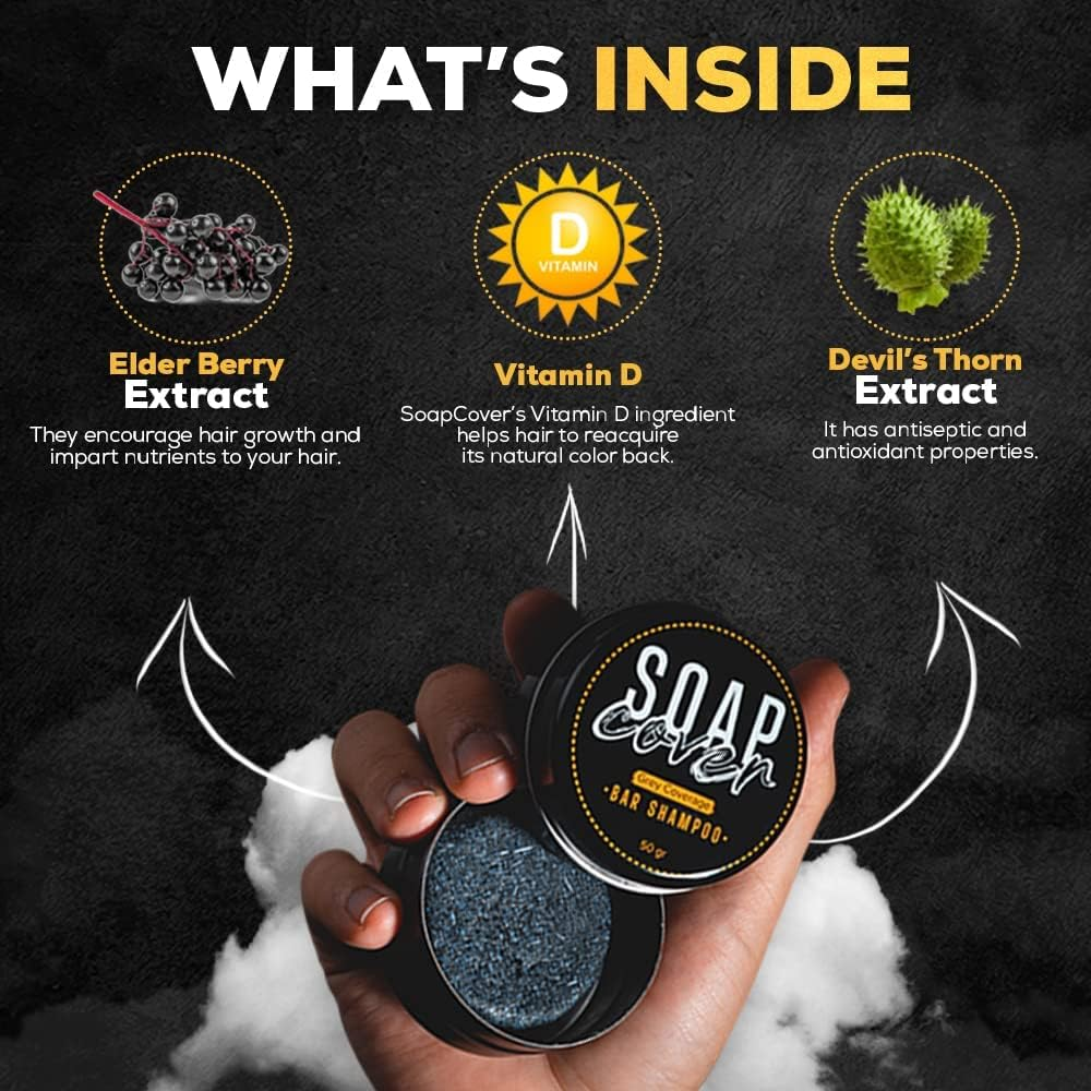 Soapcover, Gray Hair Coverage Soap, Hair Darkening Compressed Soap Bar, 1.7 Oz (Pack of 6) image number 2