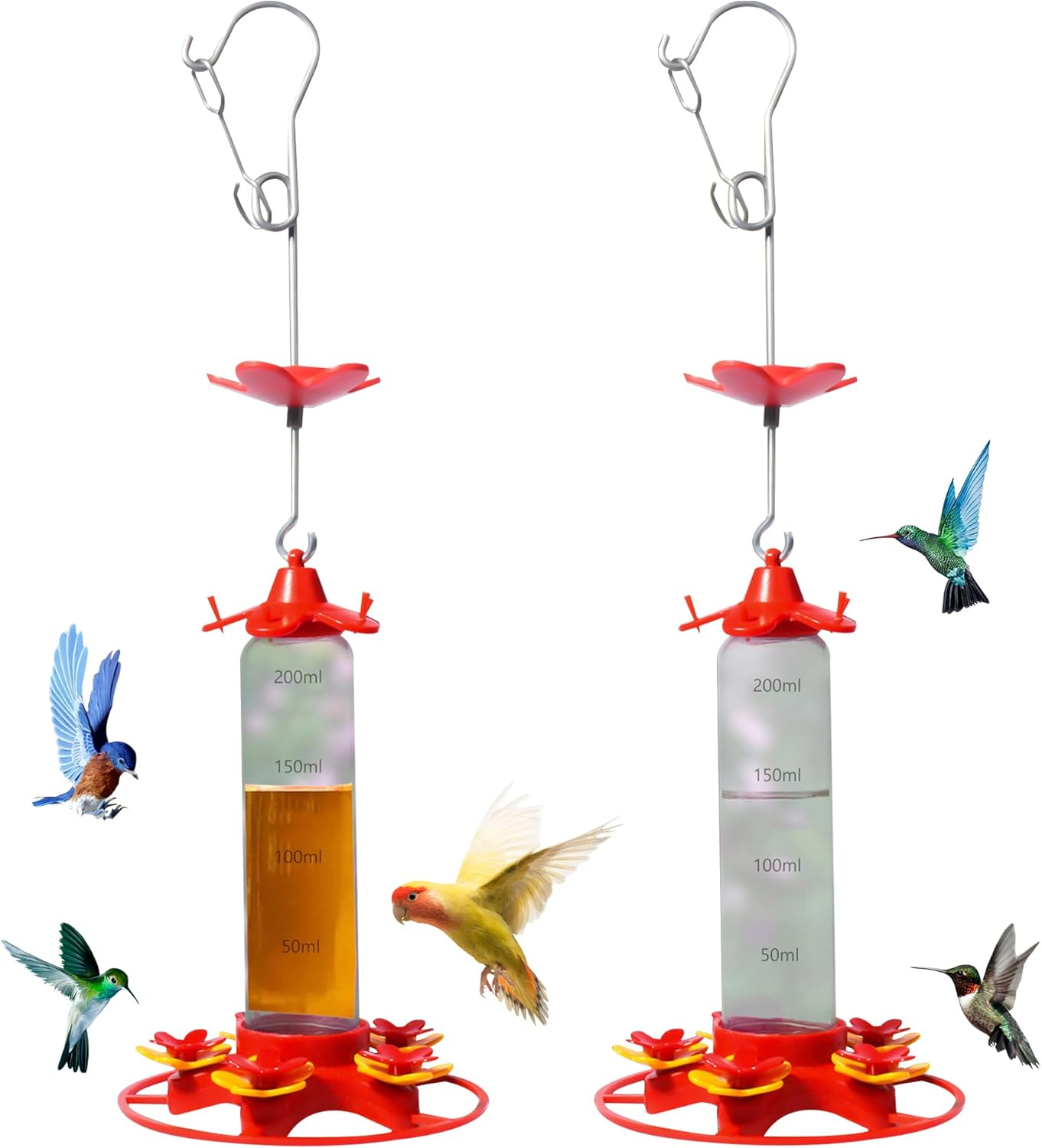 Hummingbird Feeder 2 Pack, Leak Proof Hummingbird Feeders for Outdoors with Ant & Bee Proof and Removable 5 Cross Feeding Ports, Plastic Wide Mouth for Outdoors Hanging, Garden, Deck, Patio image number 2
