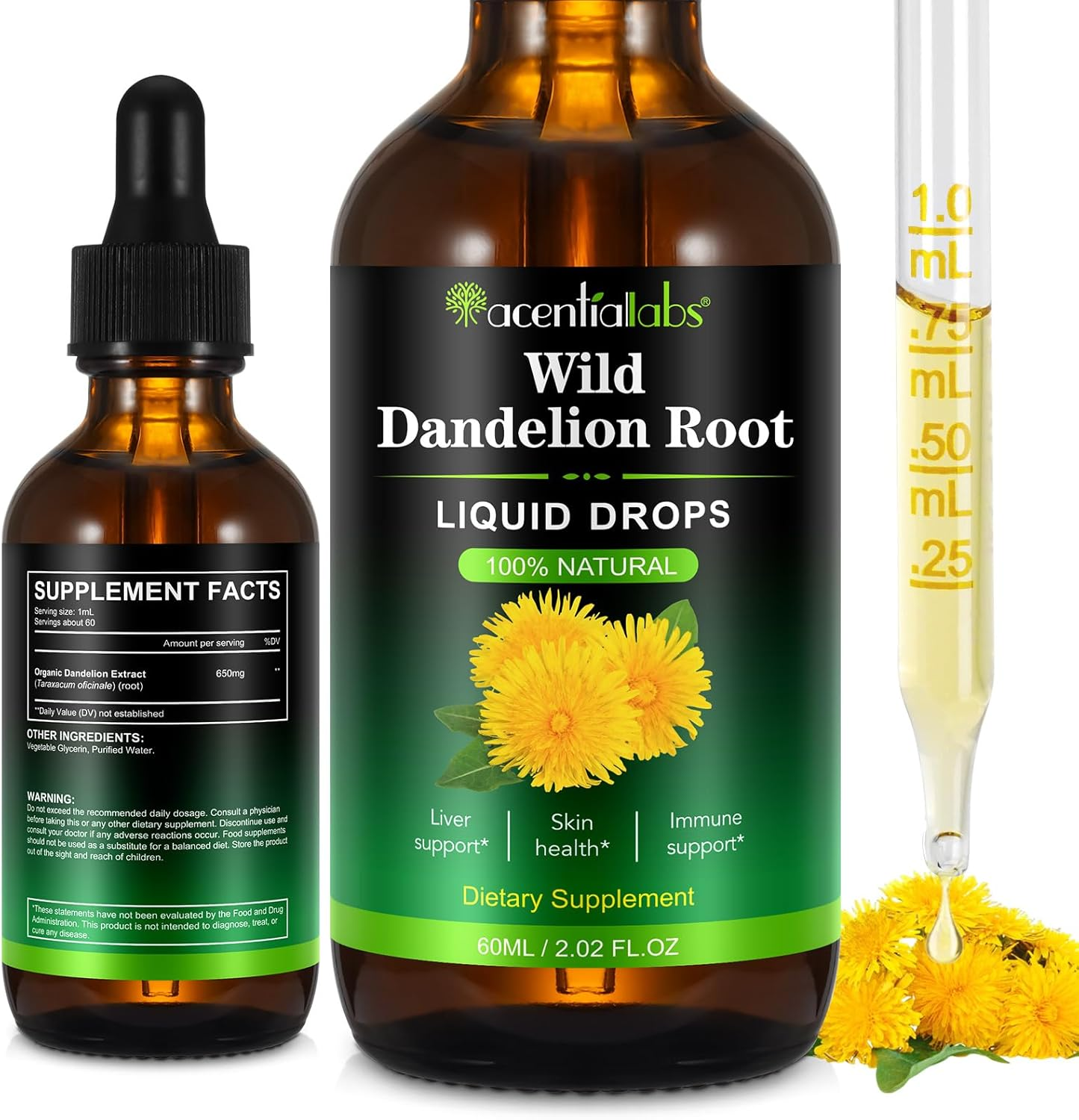 Wild Dandelion Root Liquid Drops 60Ml | Concentrated Herbal Extract 650Mg per Serving | Alcohol-Free, Sugar-Free & Vegan | Natural Glycerin Base | Plant-Based Formula image number 2
