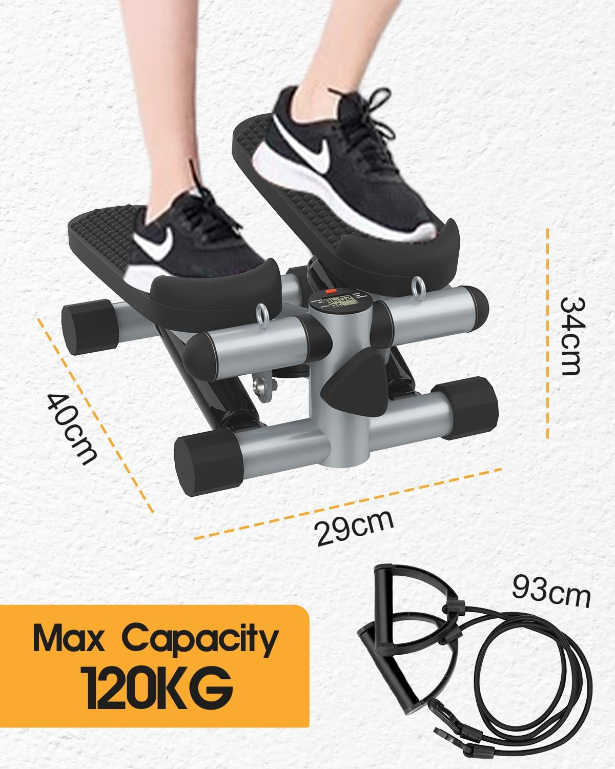 OUROAD Mini Stepper with Resistance Band, Portable Stair Stepper with Calories Count, Exercise Stepping Machine for Exercise Fitness Office Home Workout Equipment