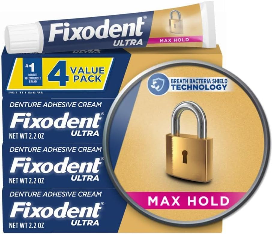 Fixodent Ultra Max Hold Secure Denture Adhesive Cream for Full and Partial Denture Wearers, 2.2Oz (Pack of 4) image number 6