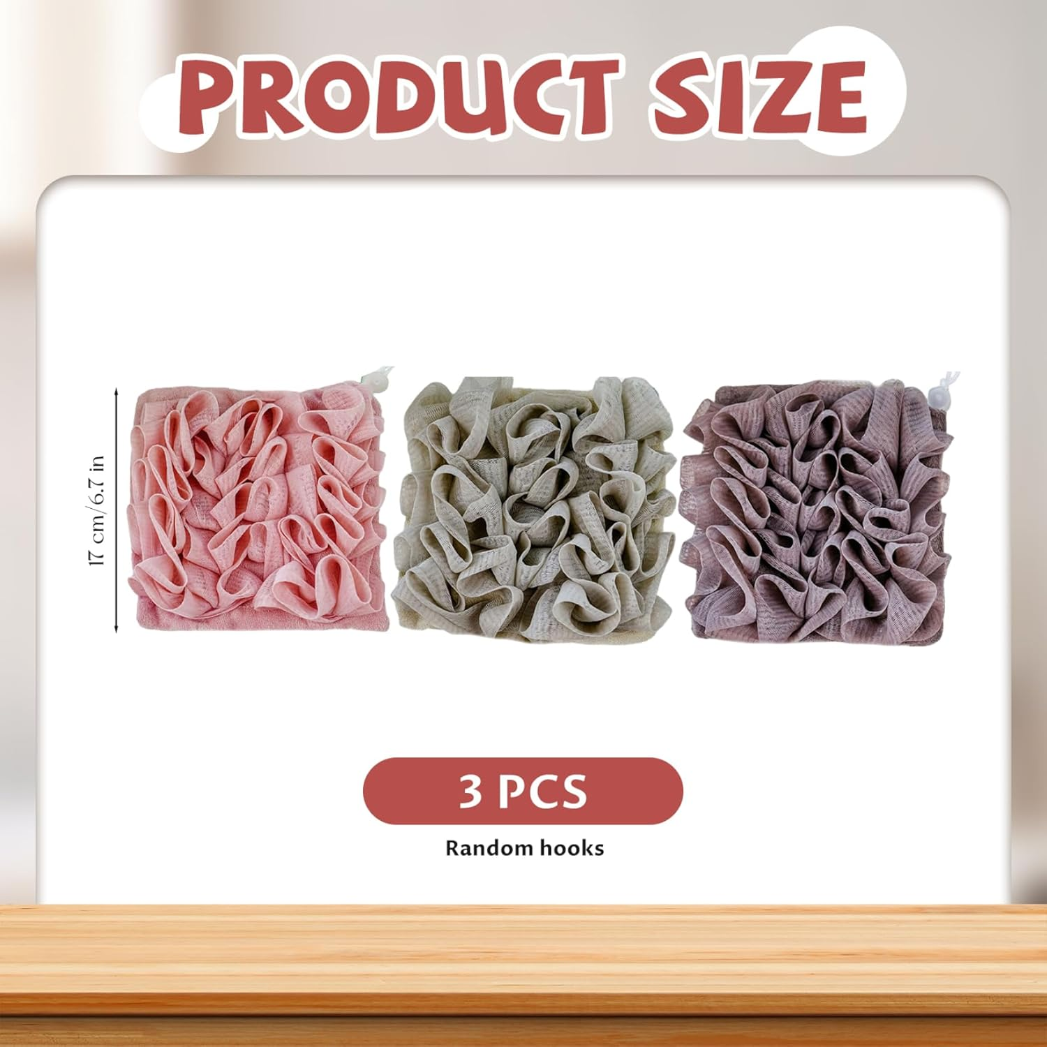 3-Pack Loofah Washcloth Set with Soap Pouch Exfoliating Bath Sponge with Drawstring Dual-Sided for Deepth Cleansing & Smooth Skin (3 Colors) - 3Colors image number 4