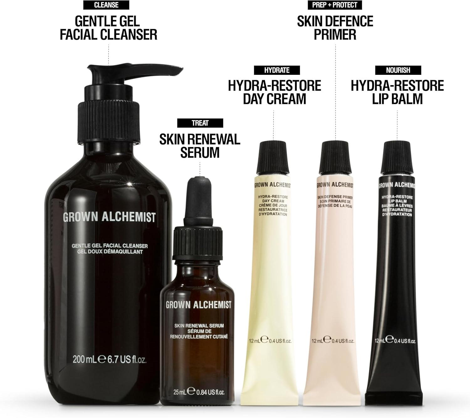 Grown Alchemist the Skincare Icons Holiday Set Kit, Hydra-Restore Lip Balm, Gentle Gel Facial Cleanser, Hydra-Restore Day Cream, Skin Renewal Serum & Skin Defense Primer. image number 4