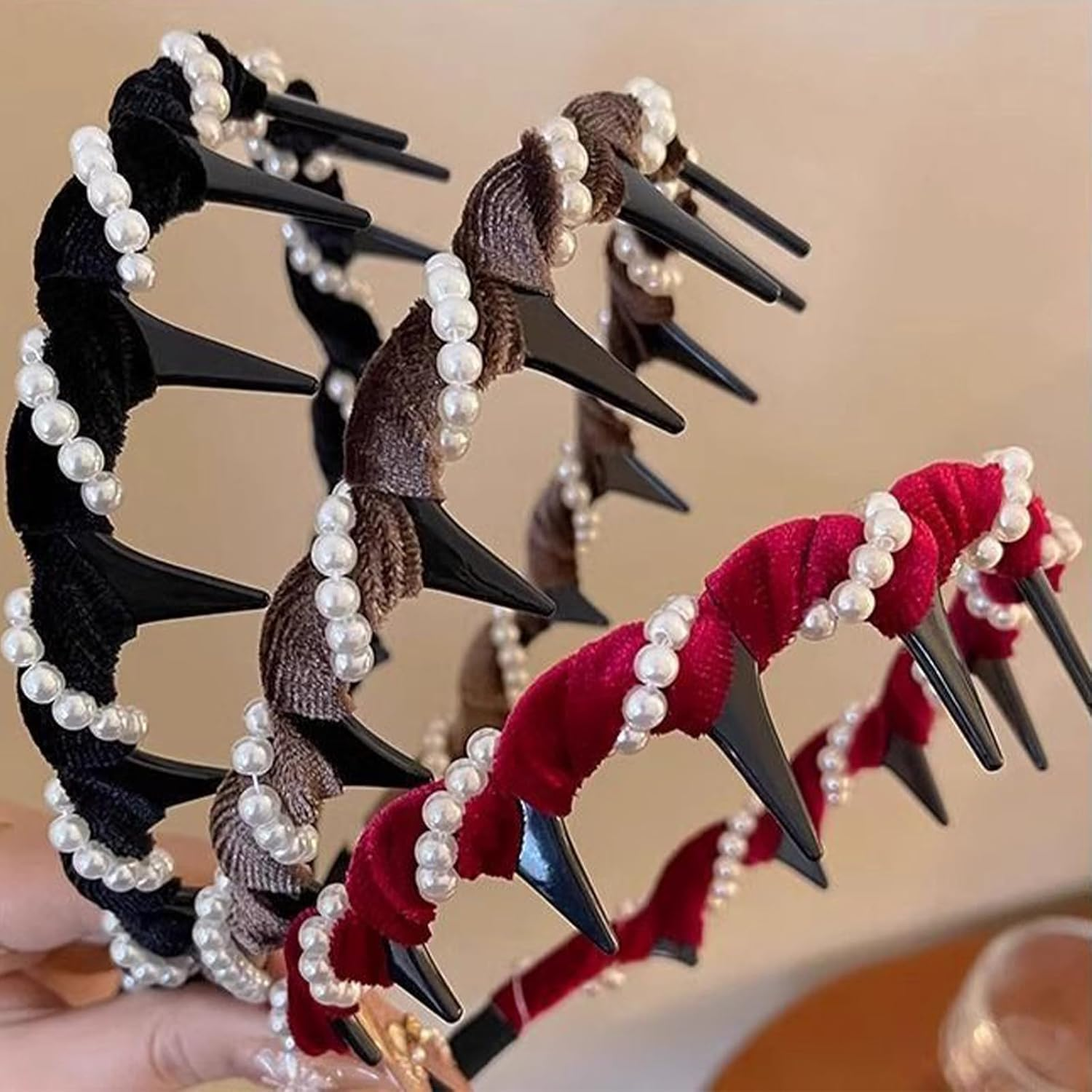 Pack of 3 Vintage High Cranium Artificial Pearl Hairband, Headband Beads for Women, Elegant Headband for Weddings and Special Occasions, Comfortable Design for Daily Use image number 6